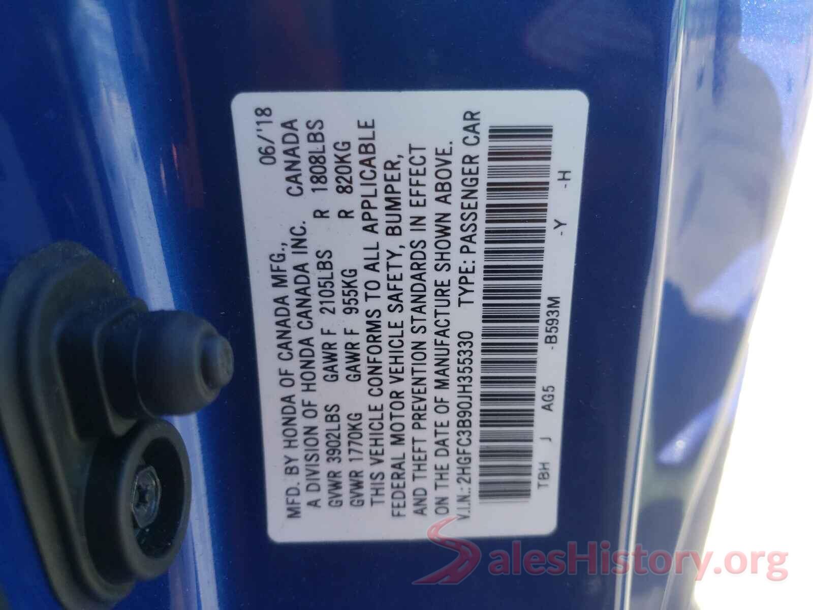 2HGFC3B90JH355330 2018 HONDA CIVIC