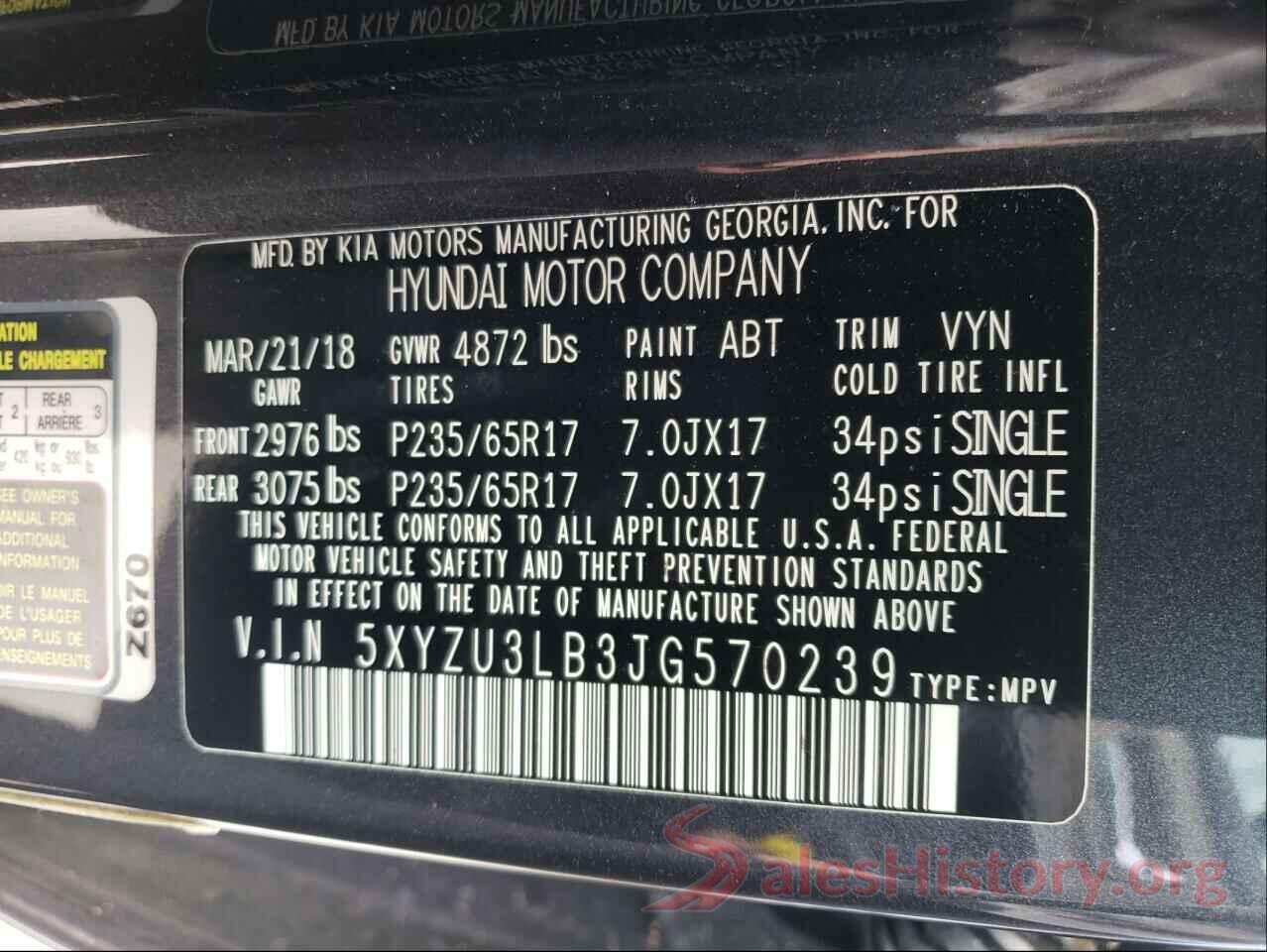 5XYZU3LB3JG570239 2018 HYUNDAI SANTA FE