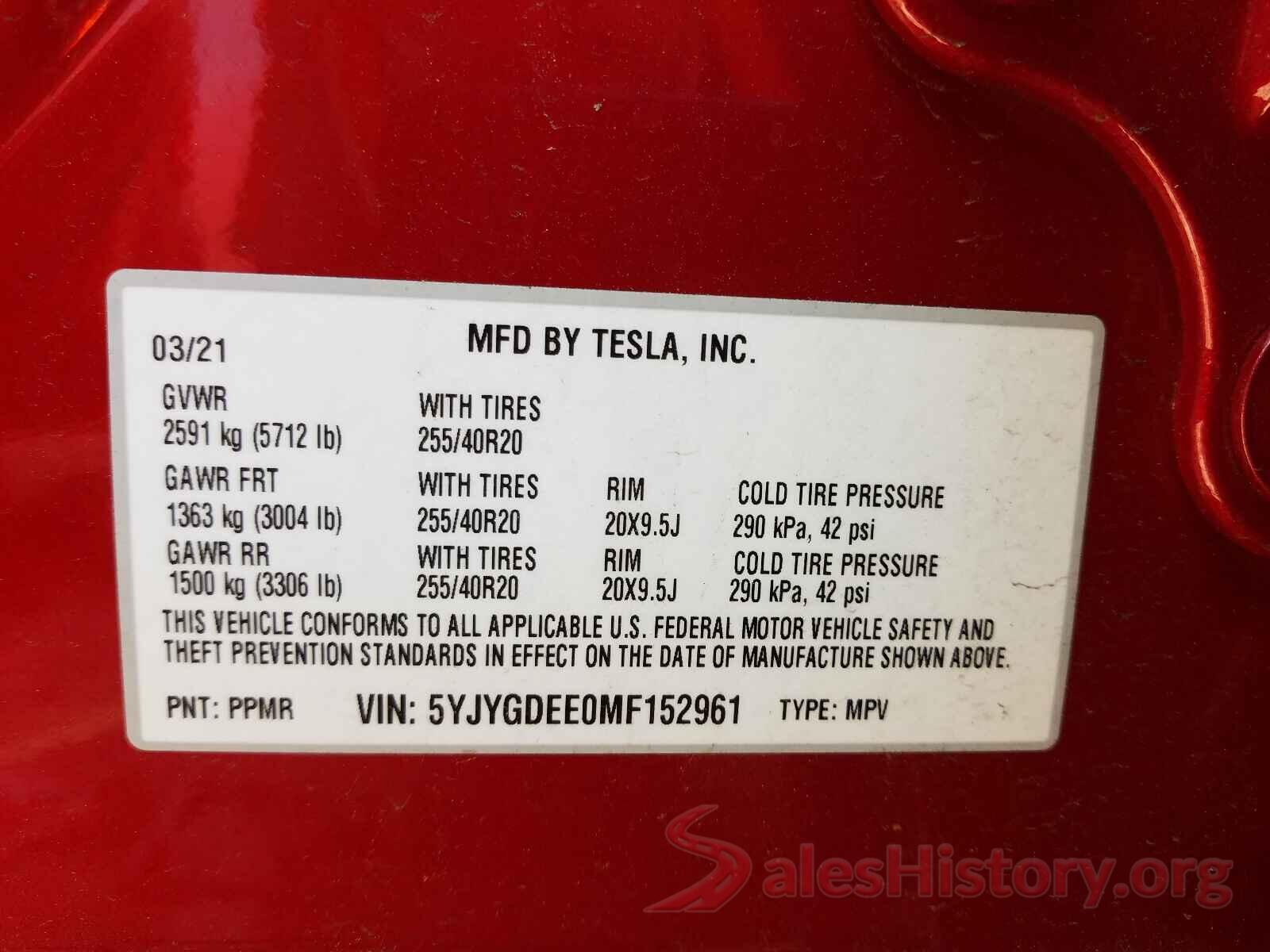 5YJYGDEE0MF152961 2021 TESLA MODEL Y