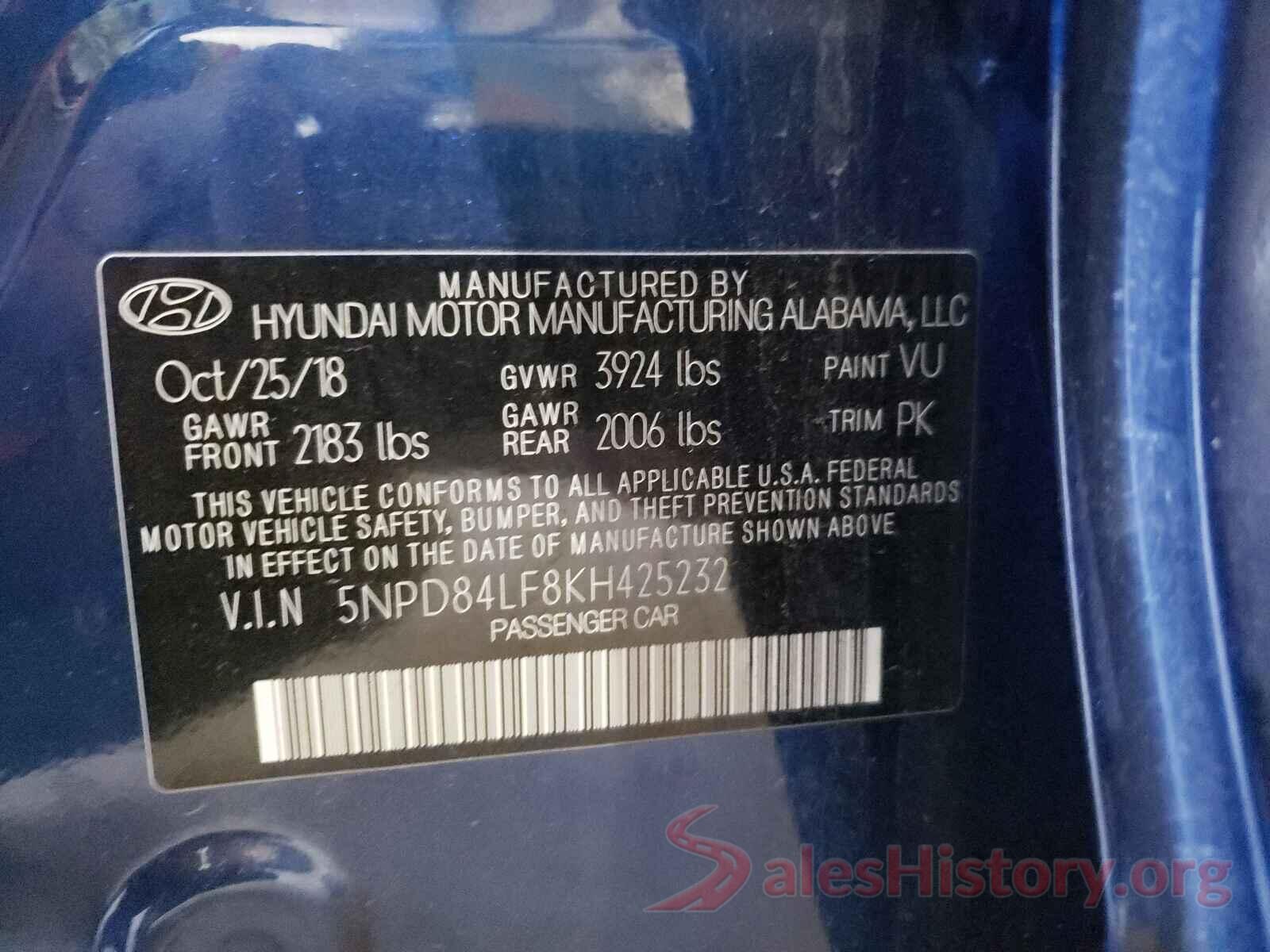 5NPD84LF8KH425232 2019 HYUNDAI ELANTRA