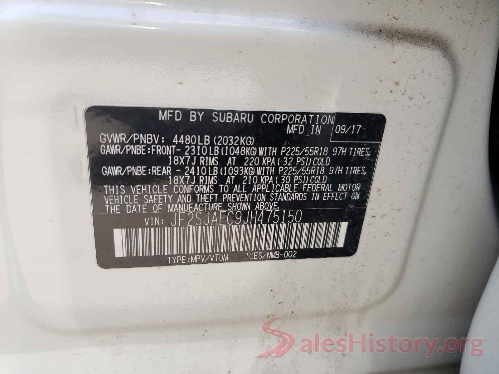 JF2SJAEC9JH475150 2018 SUBARU FORESTER