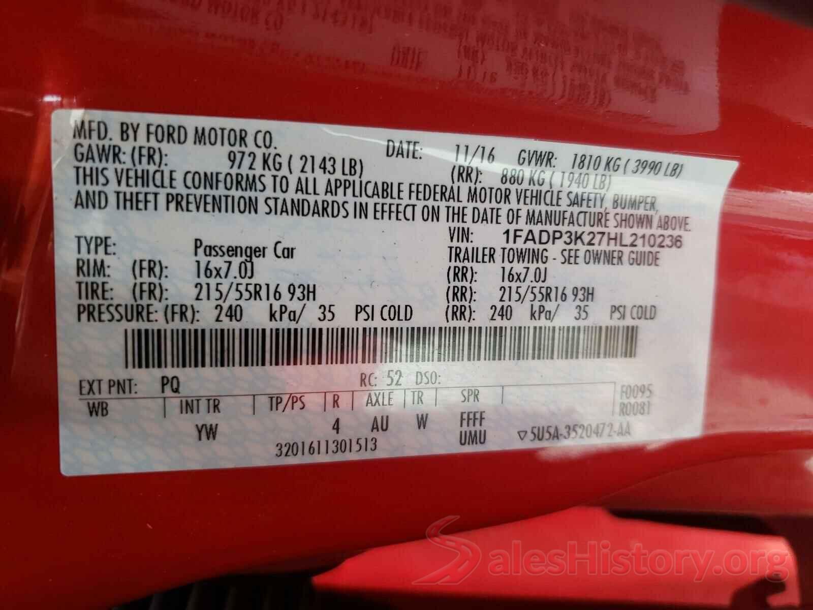 1FADP3K27HL210236 2017 FORD FOCUS