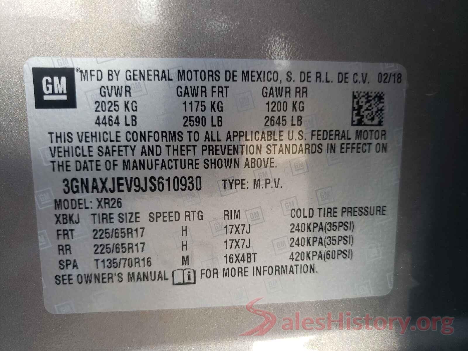 3GNAXJEV9JS610930 2018 CHEVROLET EQUINOX