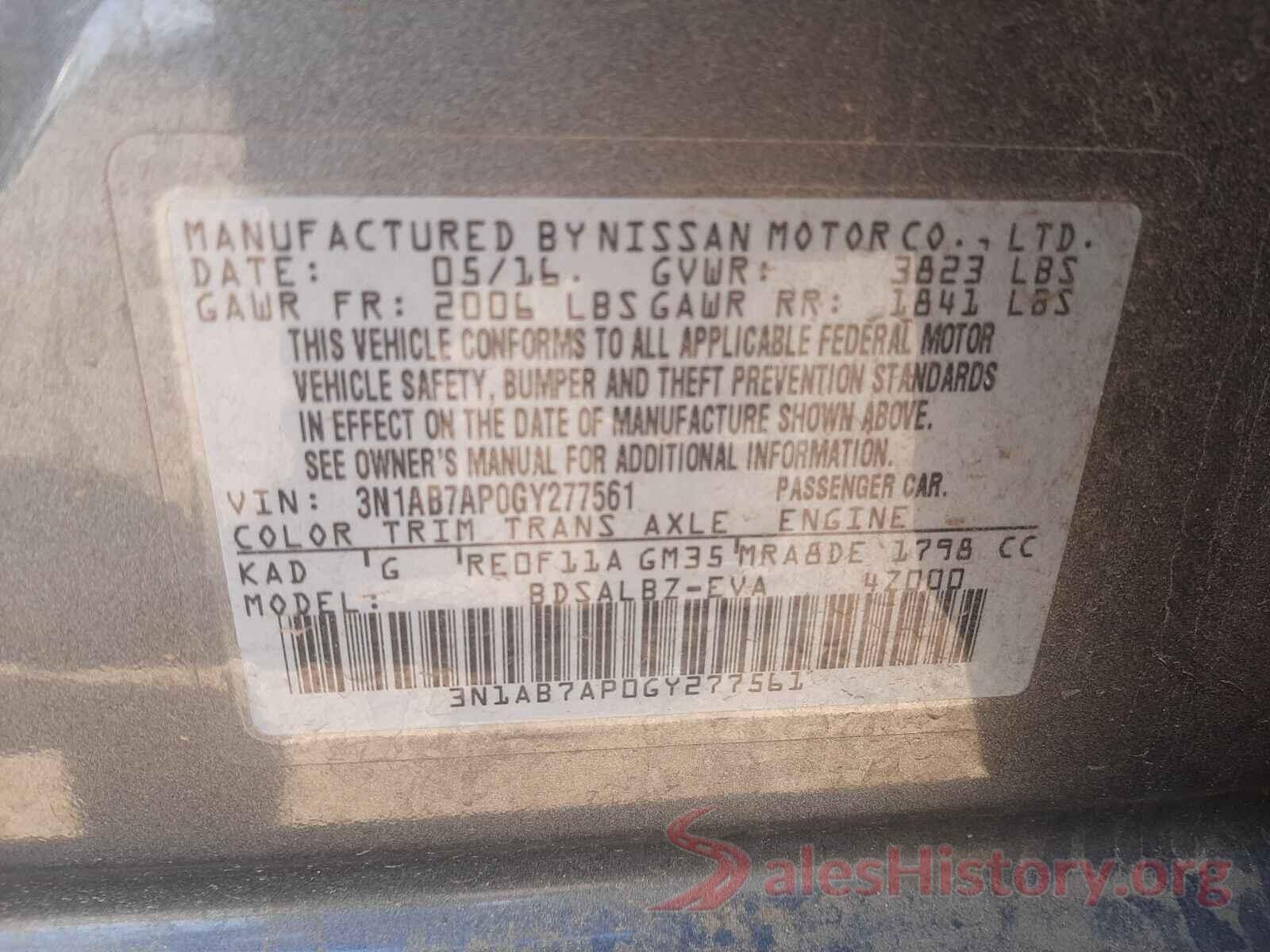 3N1AB7AP0GY277561 2016 NISSAN SENTRA