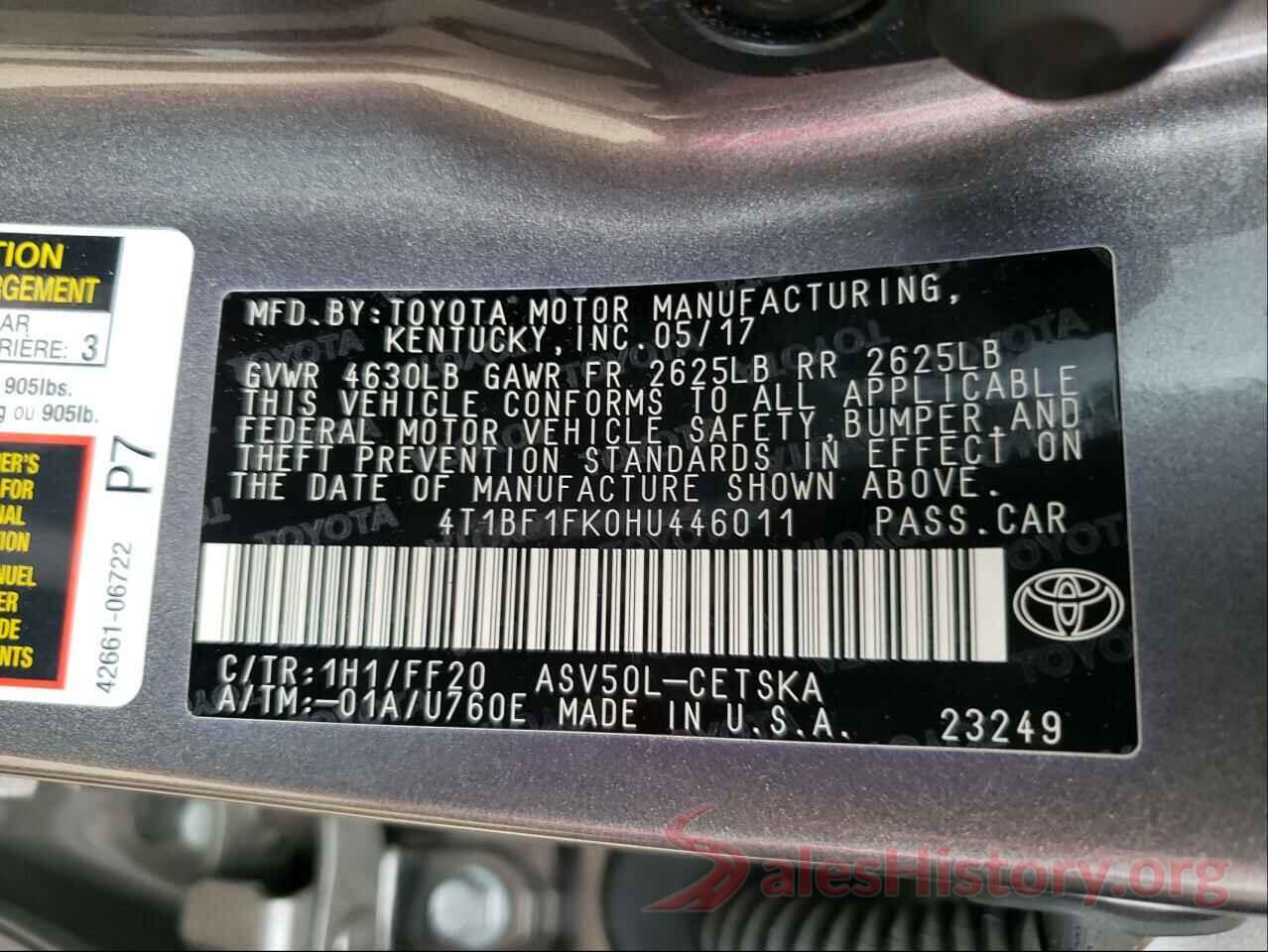 4T1BF1FK0HU446011 2017 TOYOTA CAMRY