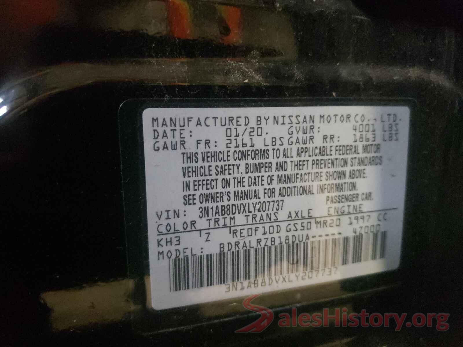 3N1AB8DVXLY207737 2020 NISSAN SENTRA