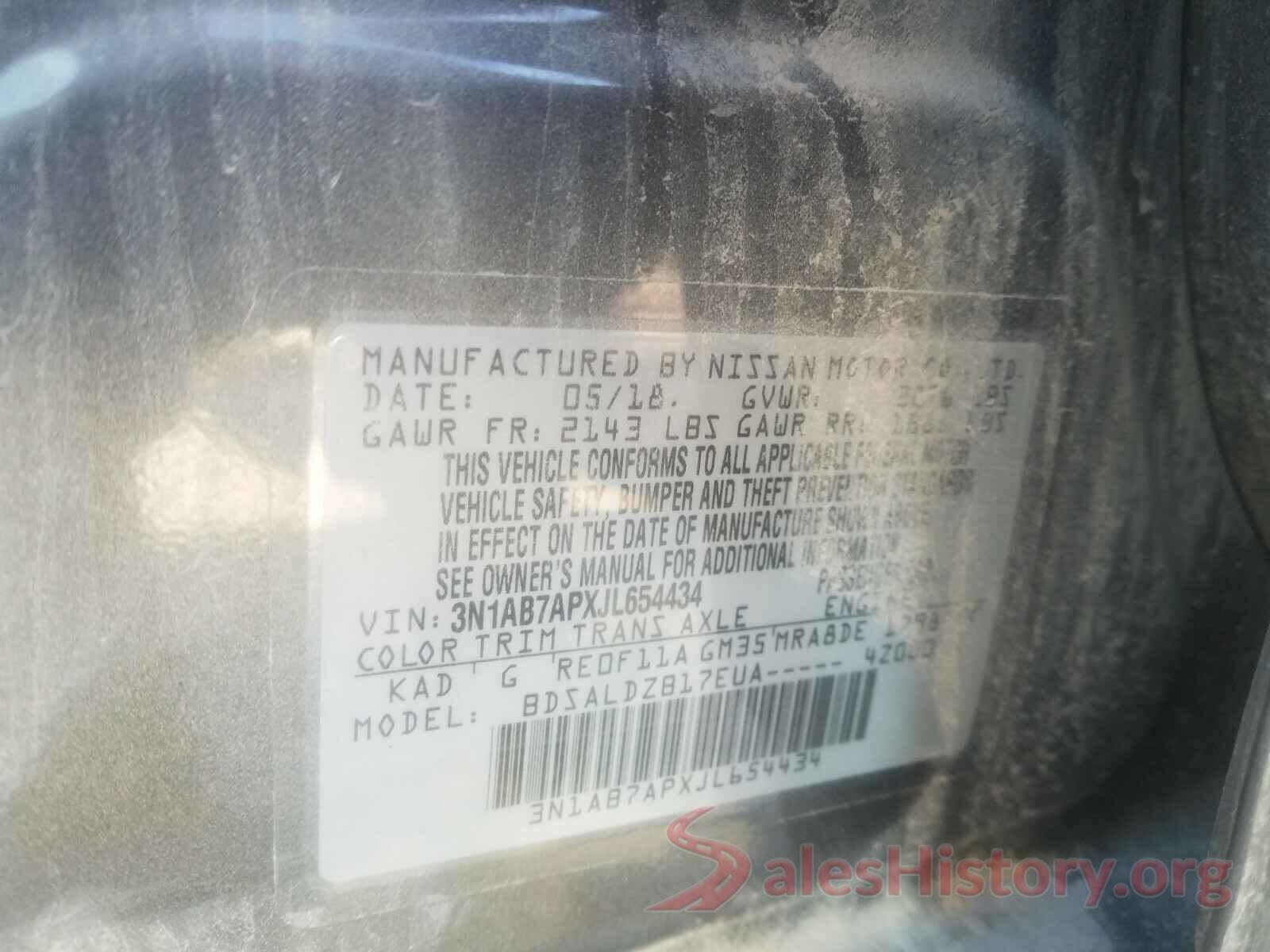 3N1AB7APXJL654434 2018 NISSAN SENTRA