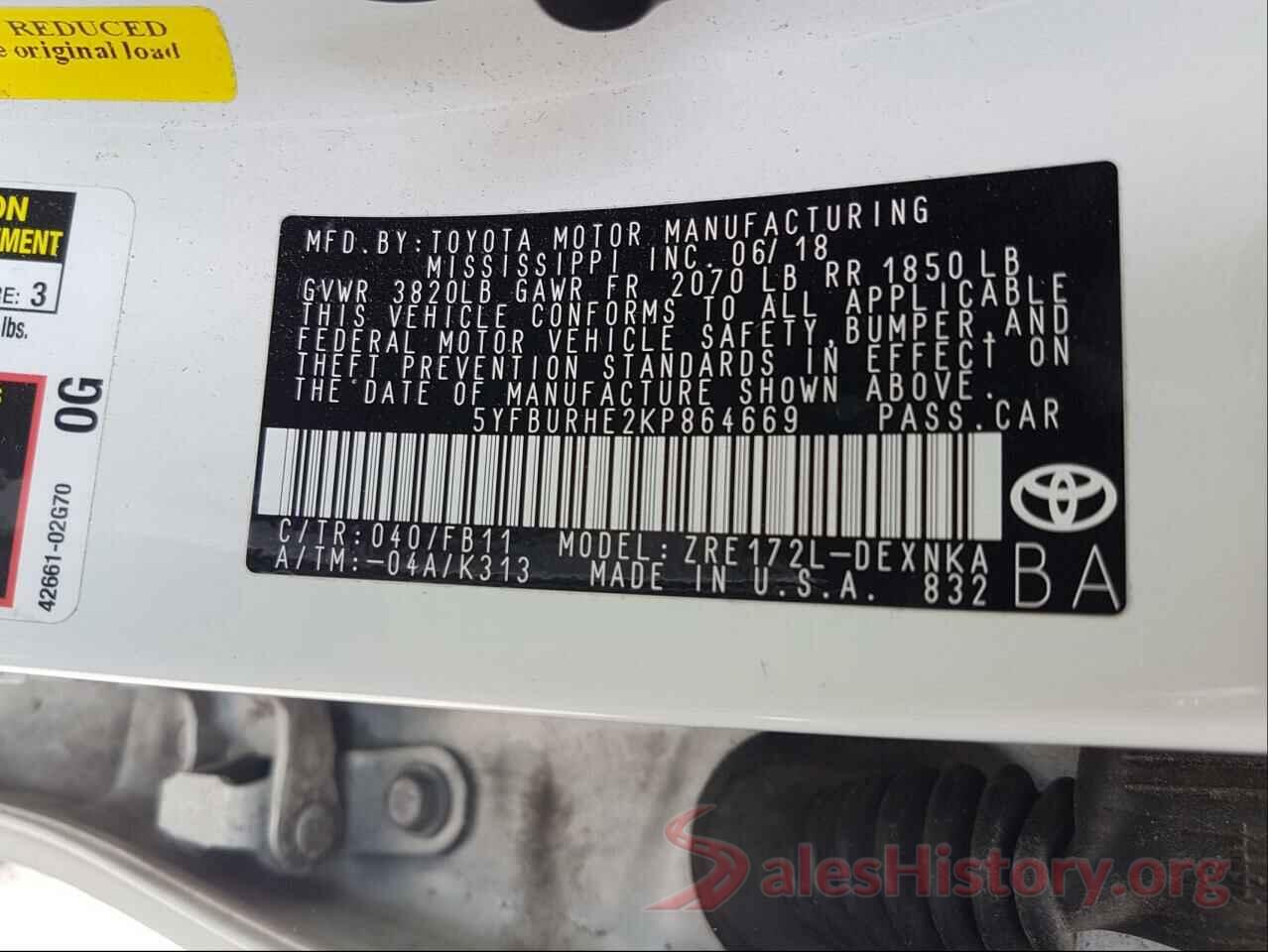 5YFBURHE2KP864669 2019 TOYOTA COROLLA