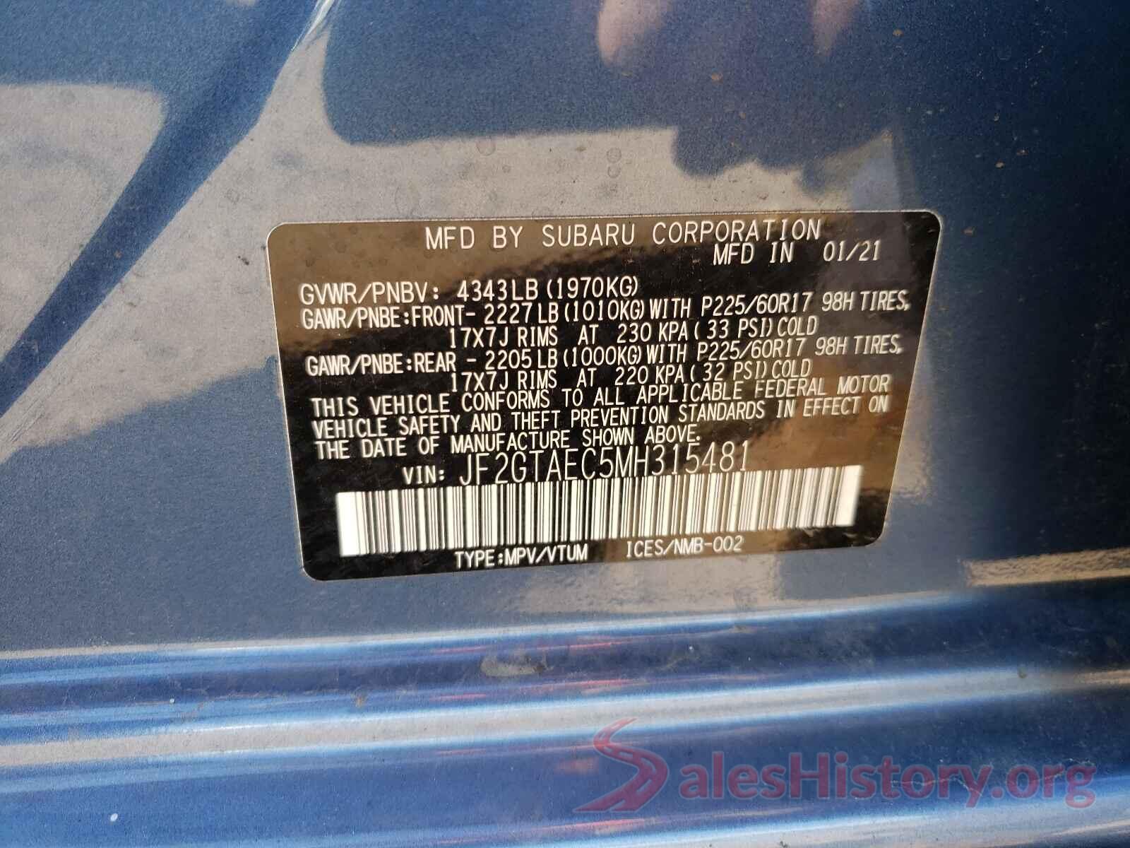 JF2GTAEC5MH315481 2021 SUBARU CROSSTREK