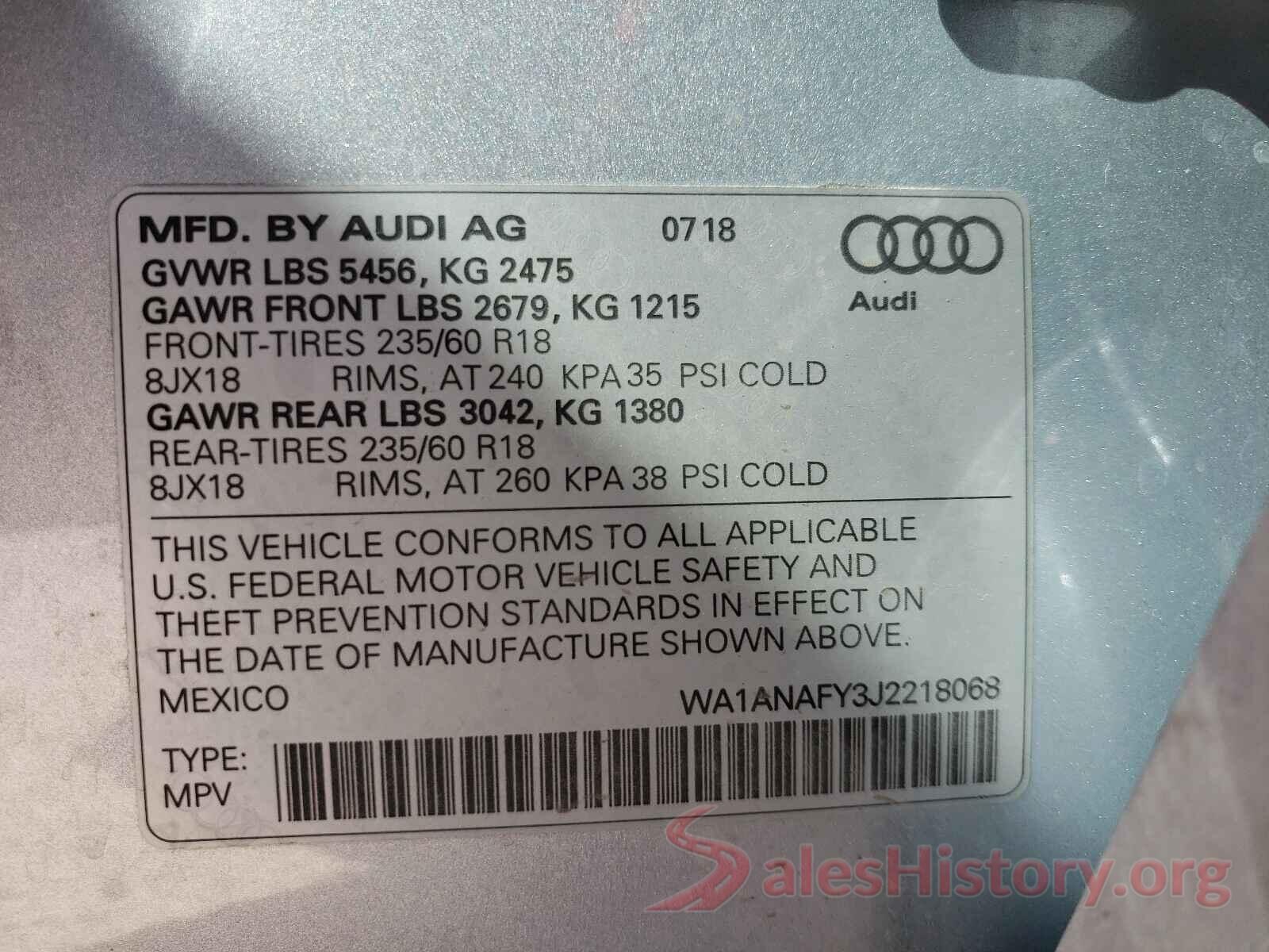 WA1ANAFY3J2218068 2018 AUDI Q5