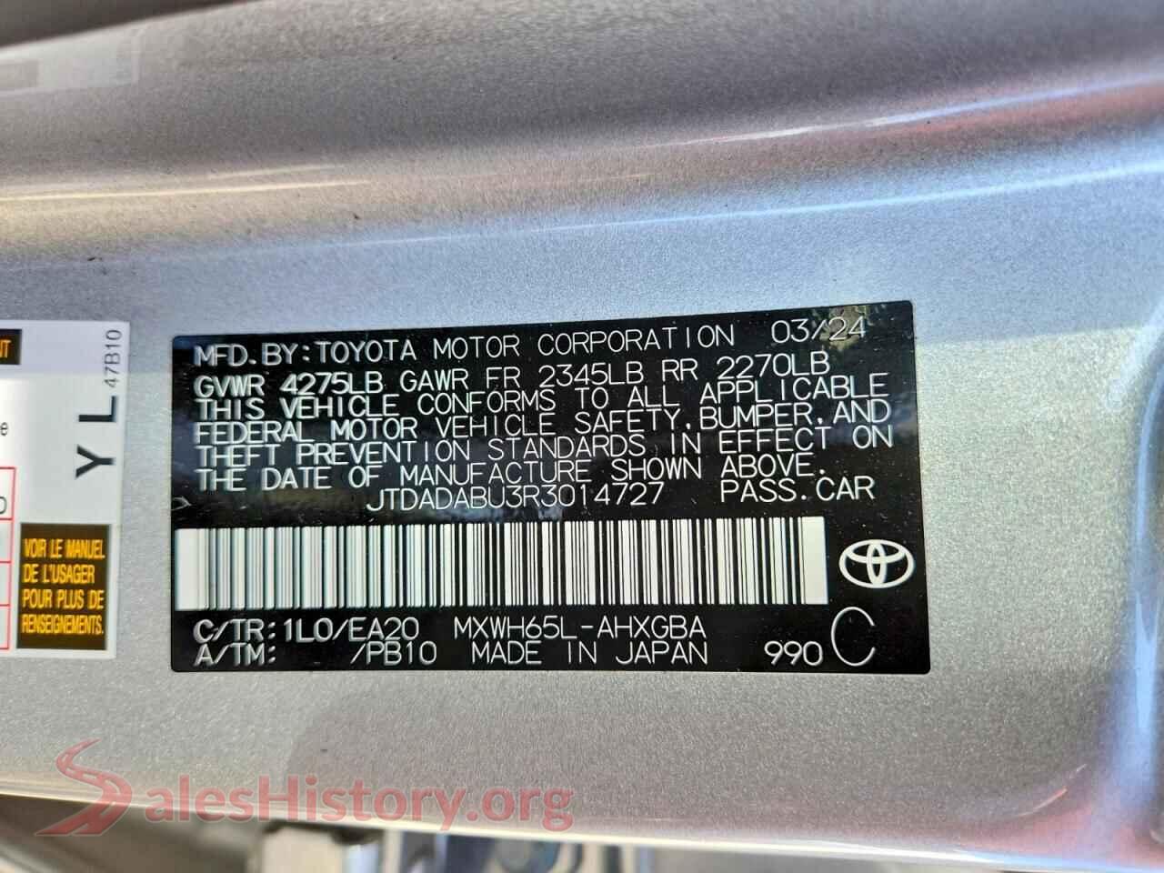 2024 TOYOTA PRIUS VIN JTDADABU3R3014727, trunk area