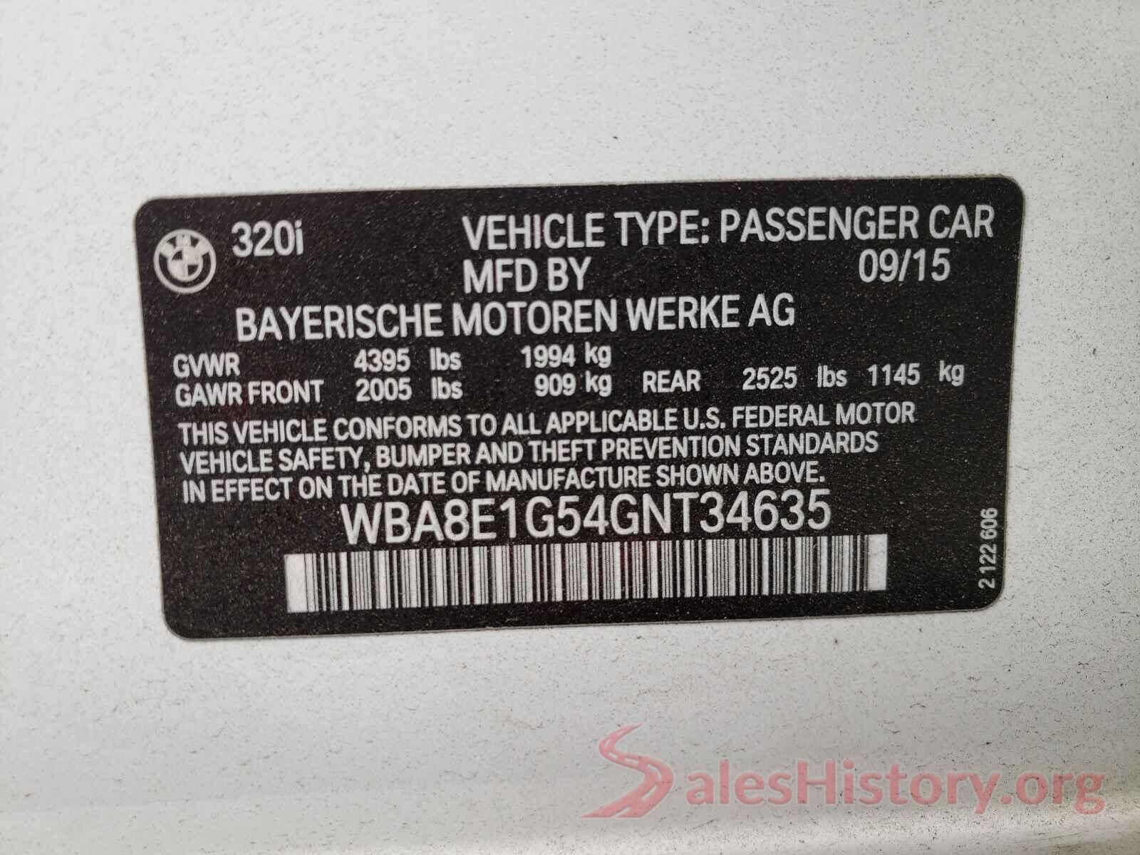 WBA8E1G54GNT34635 2016 BMW 3 SERIES