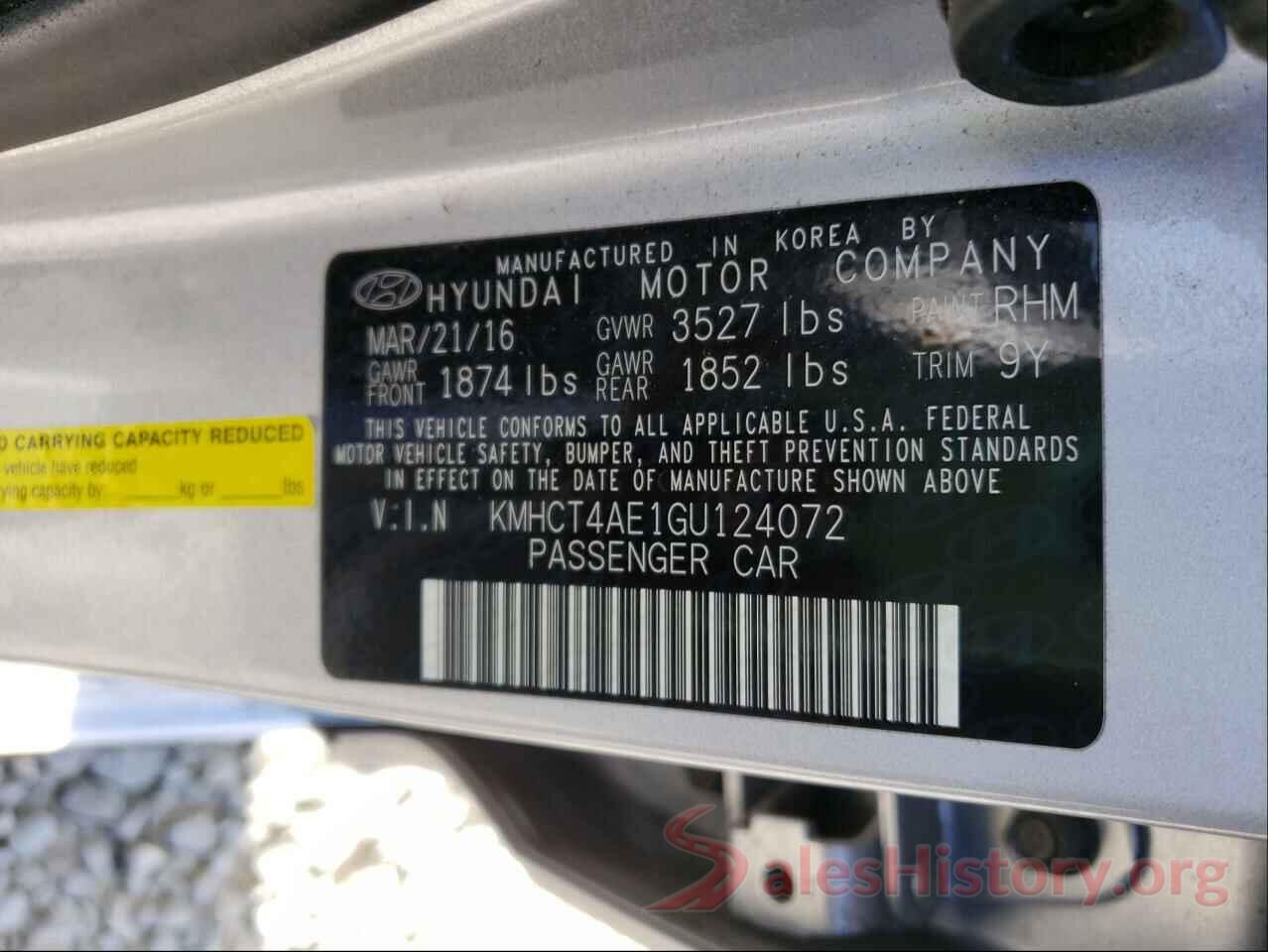 KMHCT4AE1GU124072 2016 HYUNDAI ACCENT