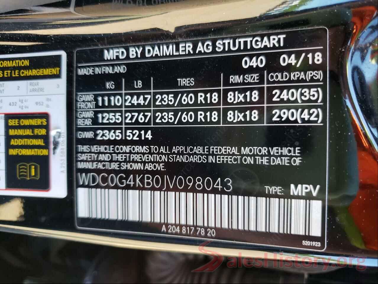 WDC0G4KB0JV098043 2018 MERCEDES-BENZ G CLASS