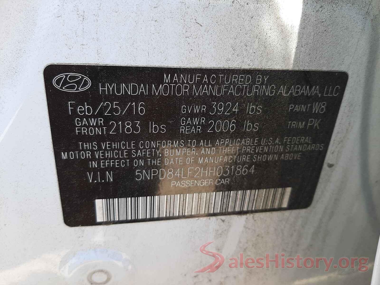 5NPD84LF2HH031864 2017 HYUNDAI ELANTRA