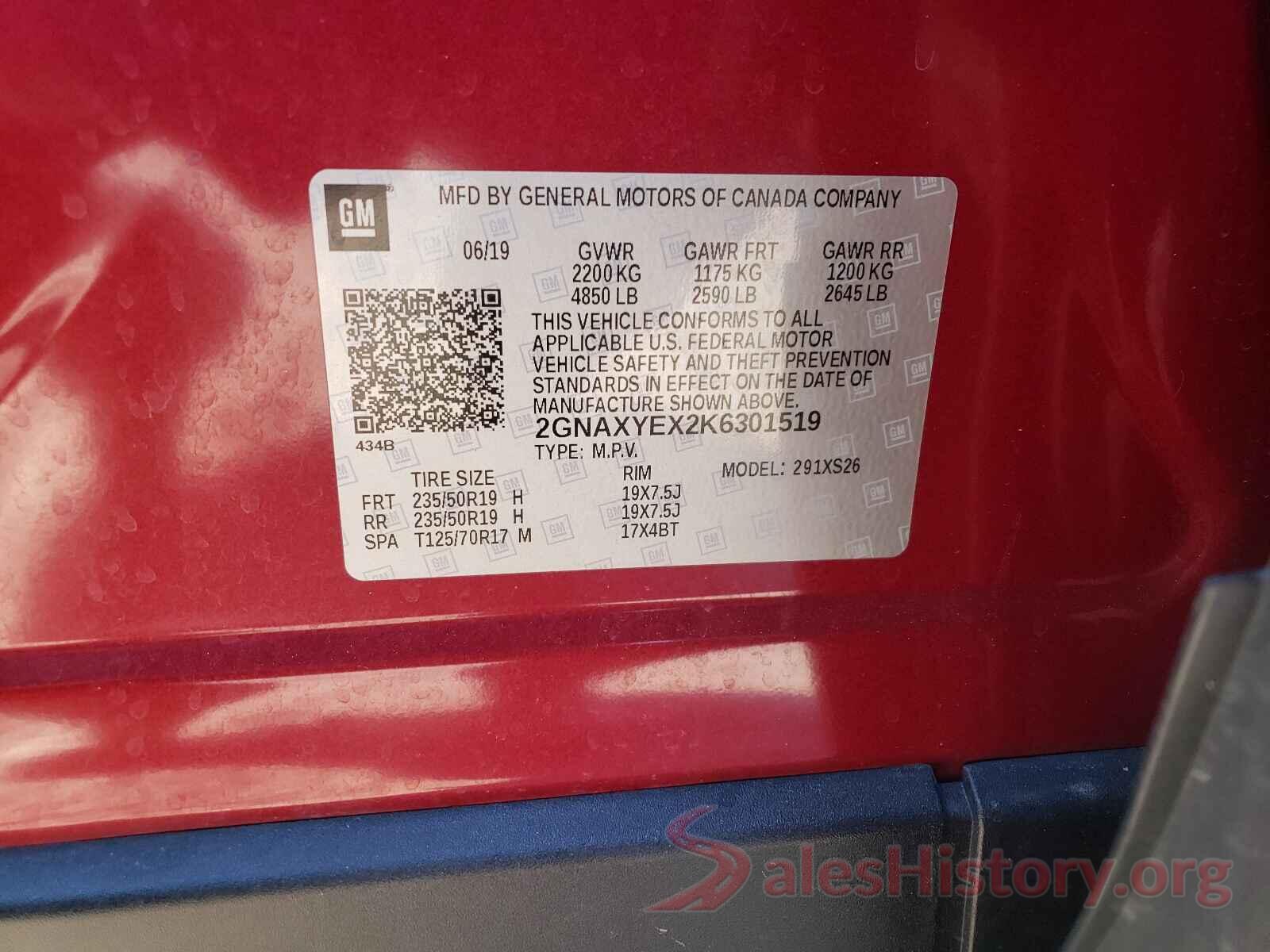 2GNAXYEX2K6301519 2019 CHEVROLET EQUINOX