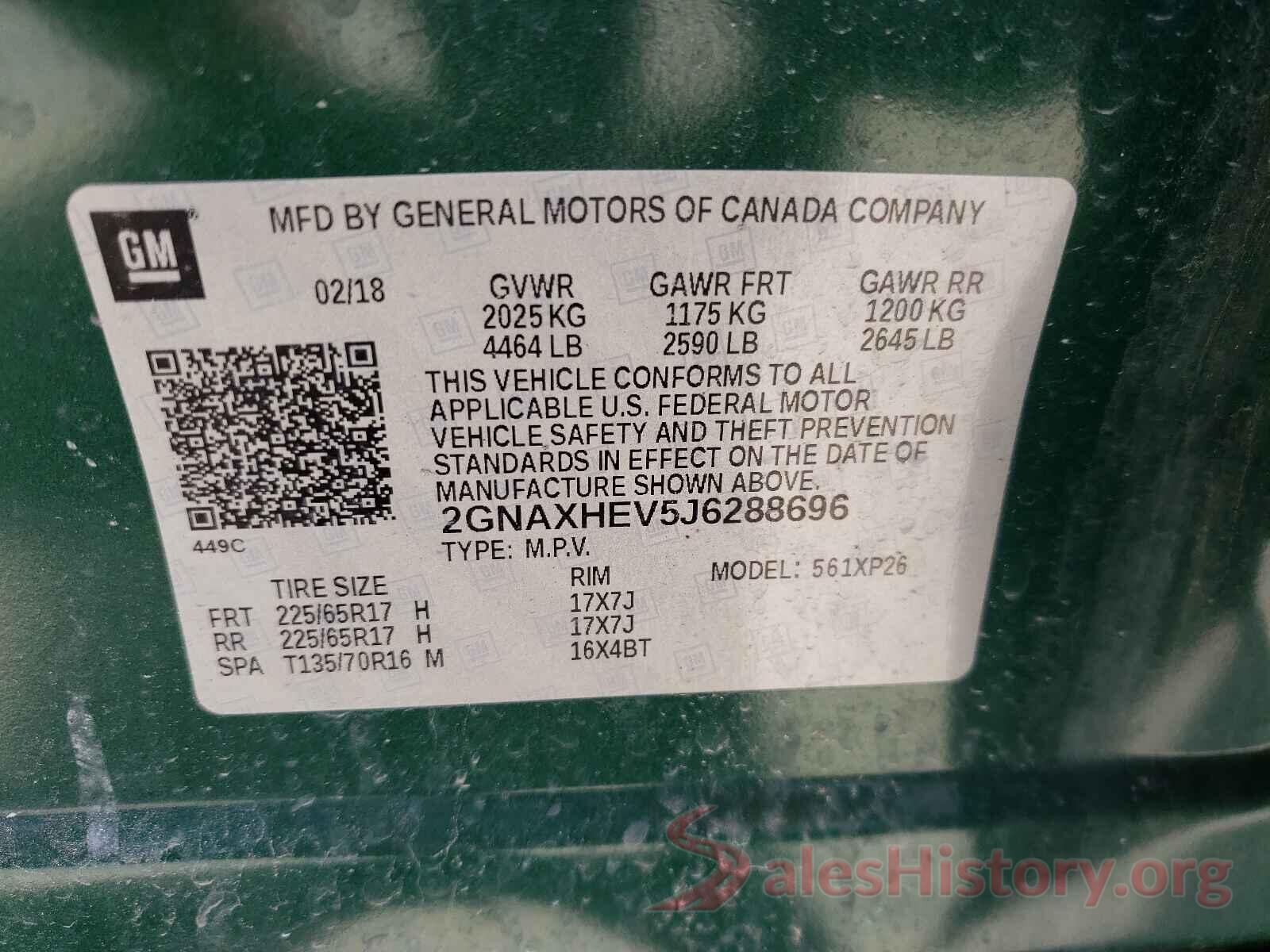 2GNAXHEV5J6288696 2018 CHEVROLET EQUINOX