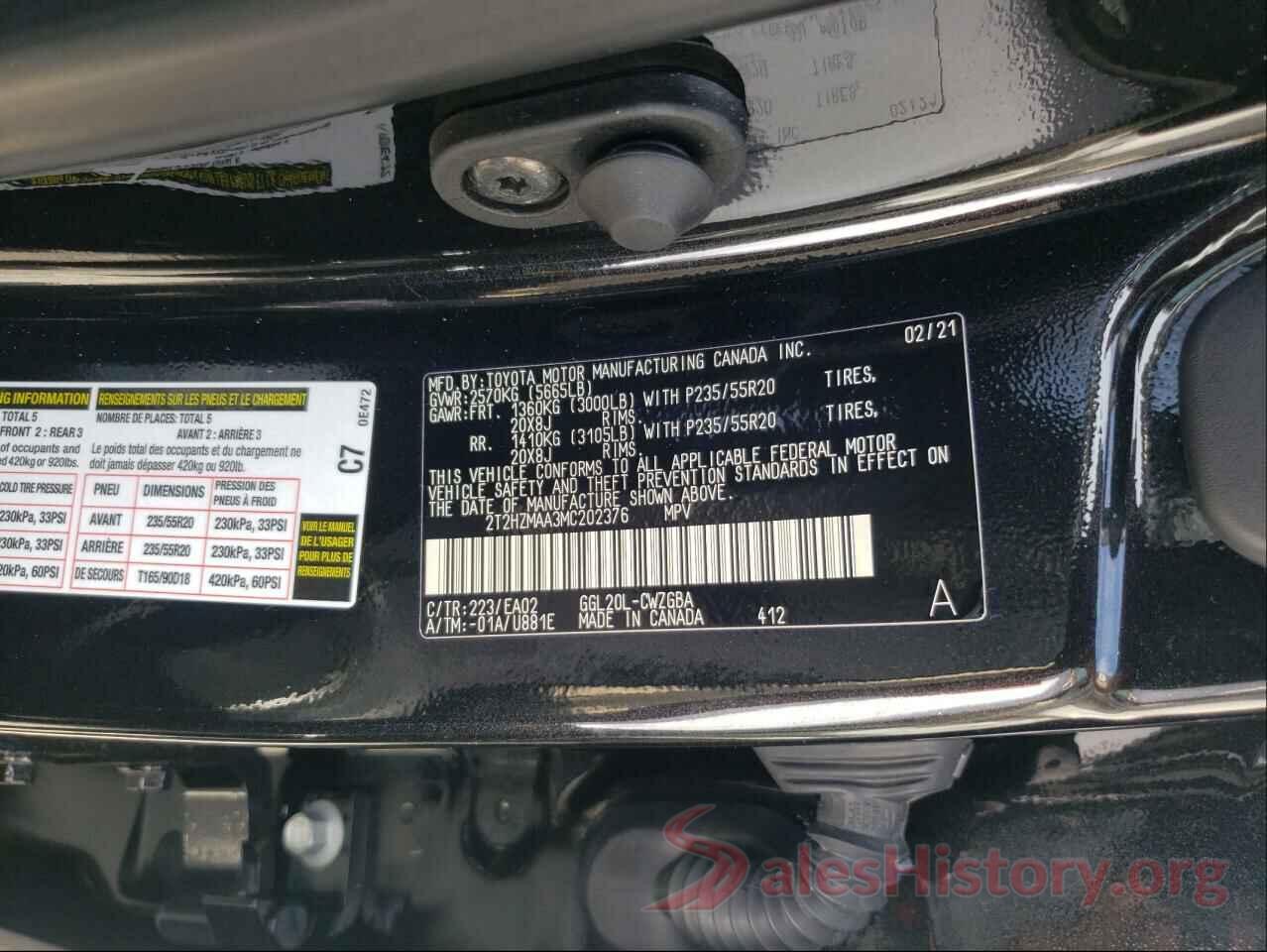 2T2HZMAA3MC202376 2021 LEXUS RX350