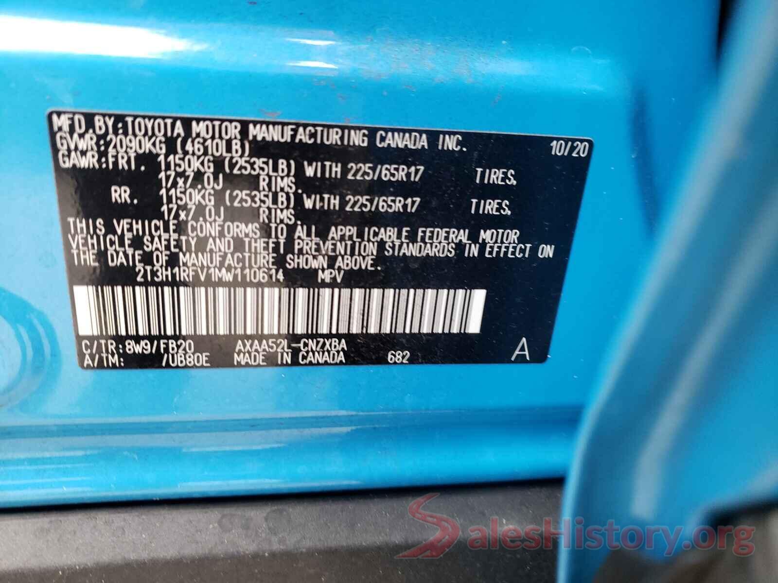 2T3H1RFV1MW110614 2021 TOYOTA RAV4