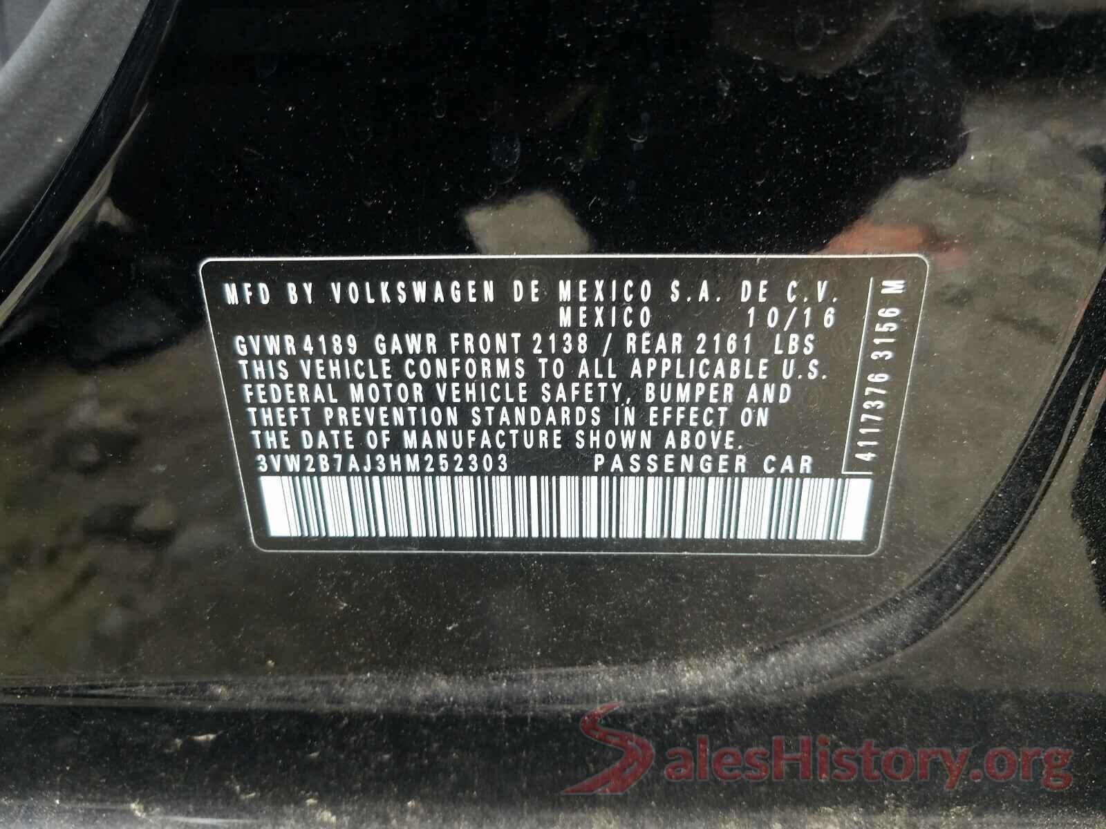 3VW2B7AJ3HM252303 2017 VOLKSWAGEN JETTA