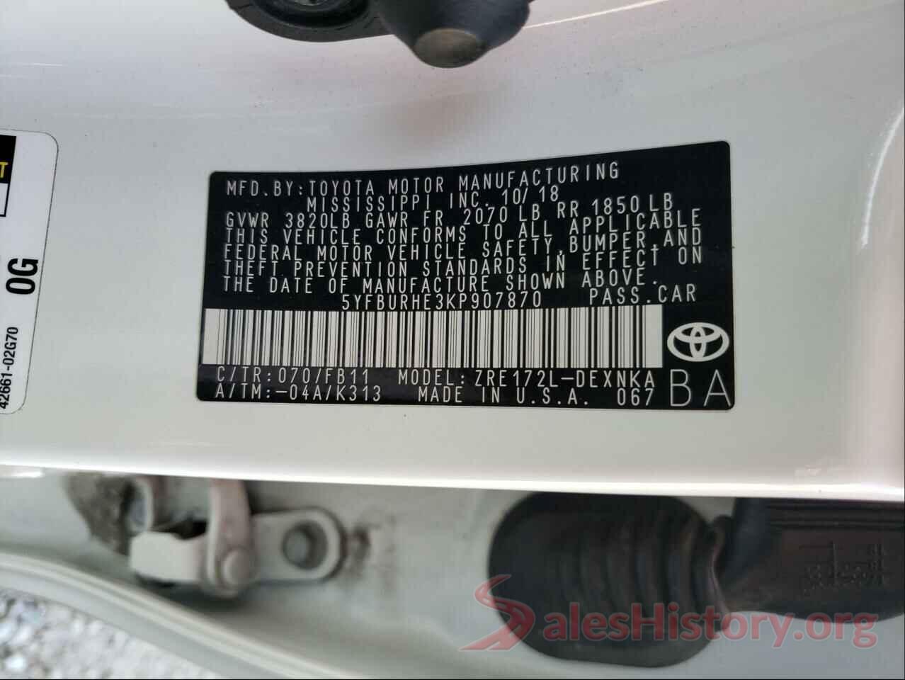 5YFBURHE3KP907870 2019 TOYOTA COROLLA