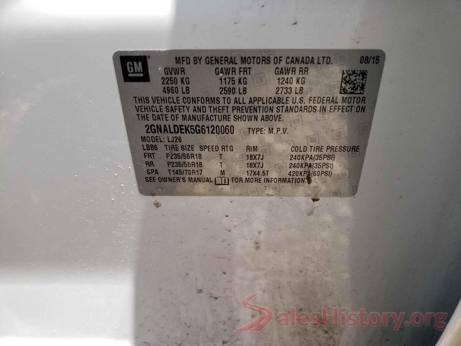 2GNALDEK5G6120060 2016 CHEVROLET EQUINOX