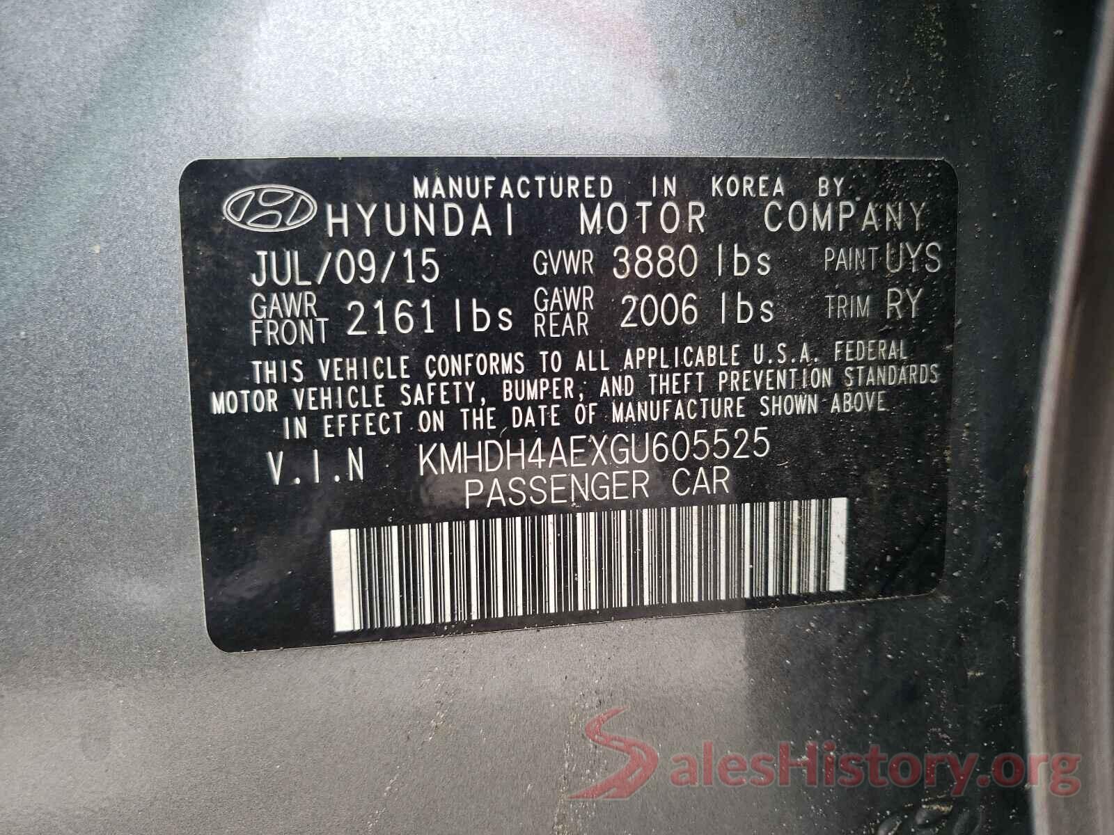 KMHDH4AEXGU605525 2016 HYUNDAI ELANTRA