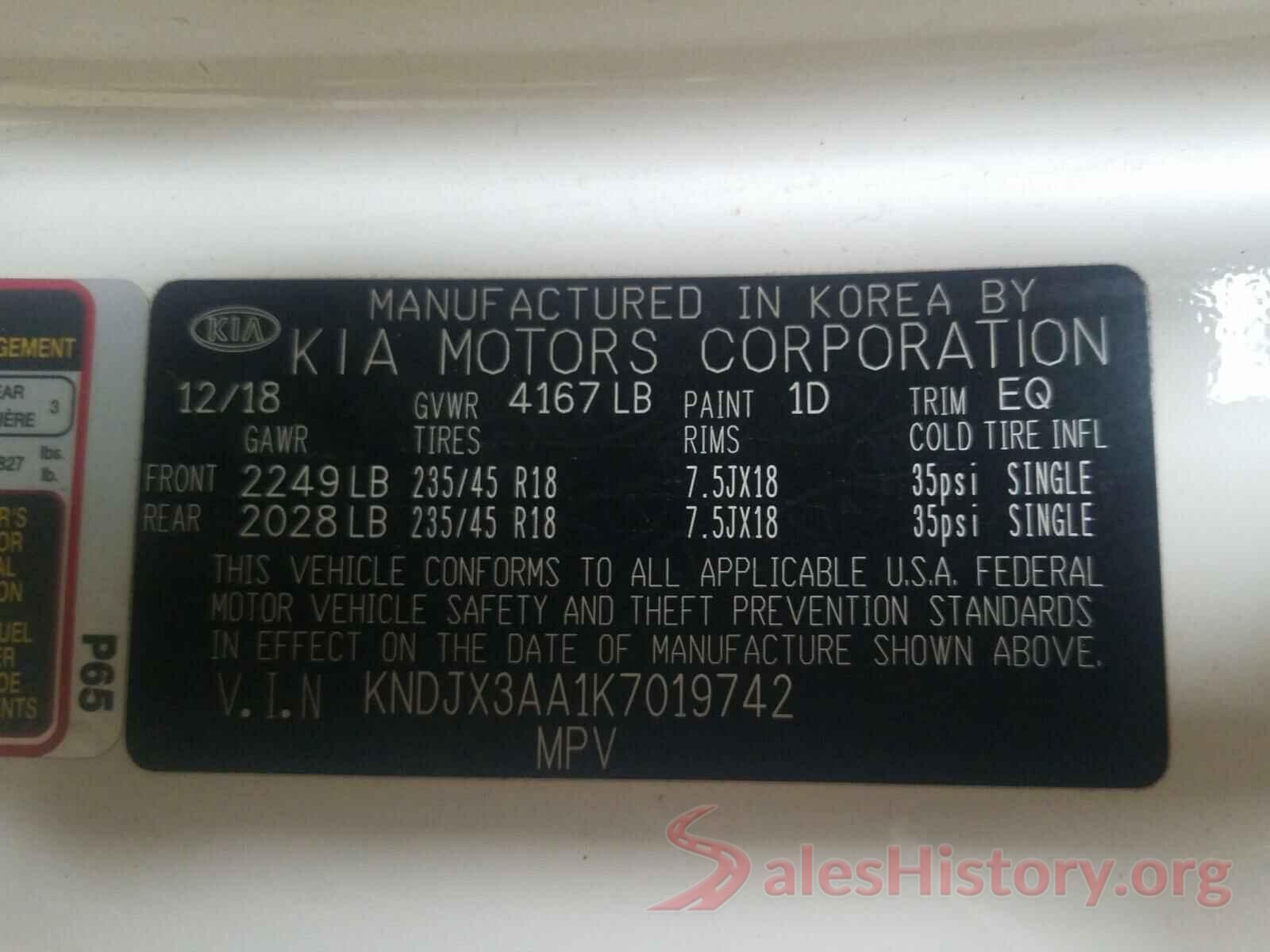 KNDJX3AA1K7019742 2019 KIA SOUL