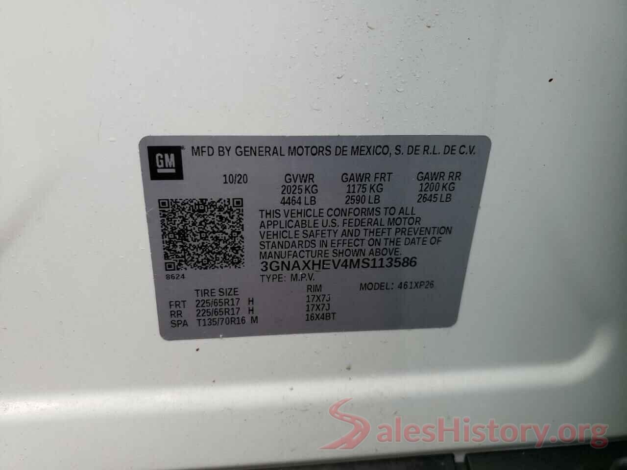 3GNAXHEV4MS113586 2021 CHEVROLET EQUINOX