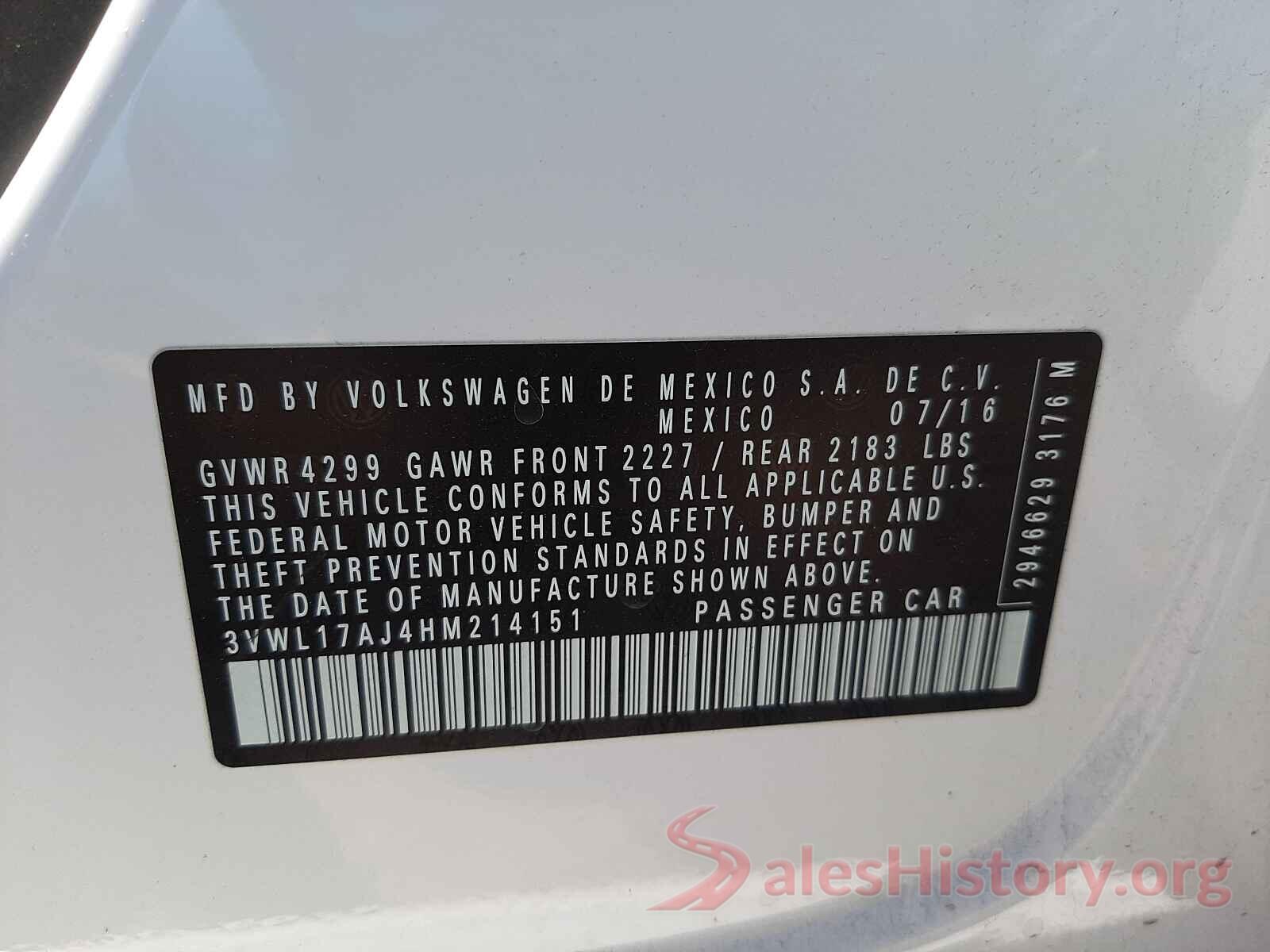 3VWL17AJ4HM214151 2017 VOLKSWAGEN JETTA