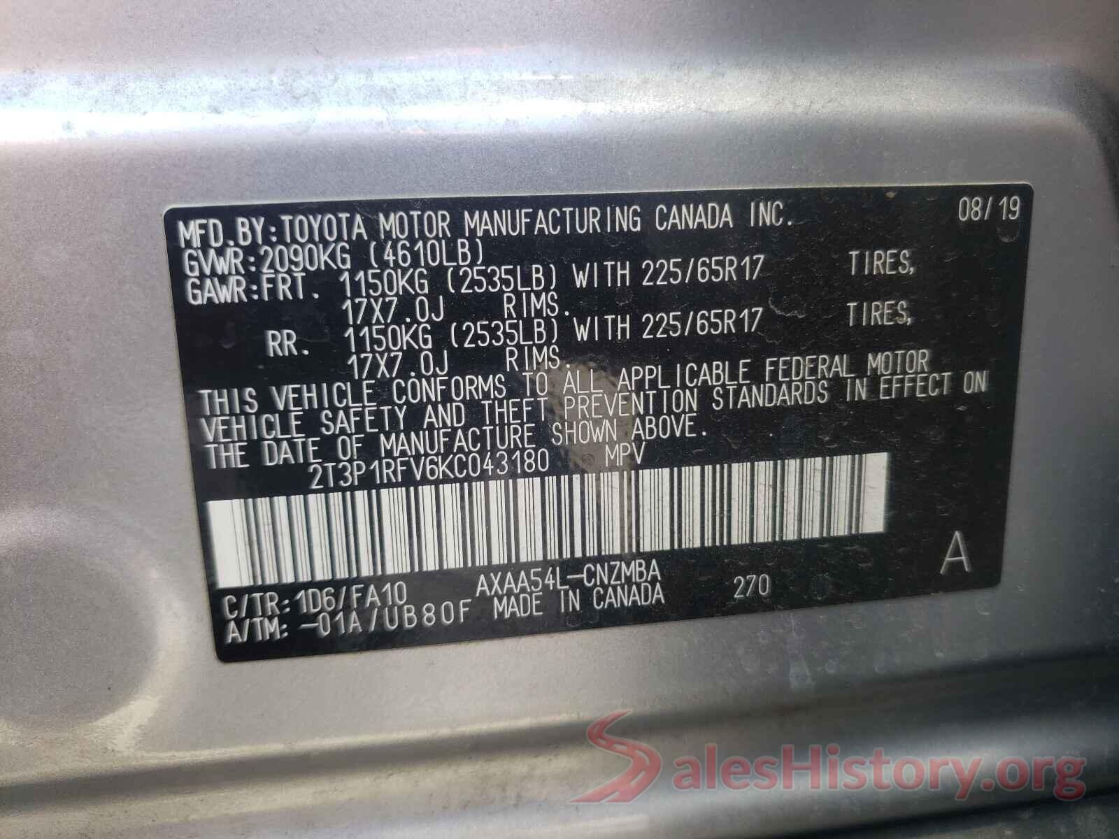 2T3P1RFV6KC043180 2019 TOYOTA RAV4