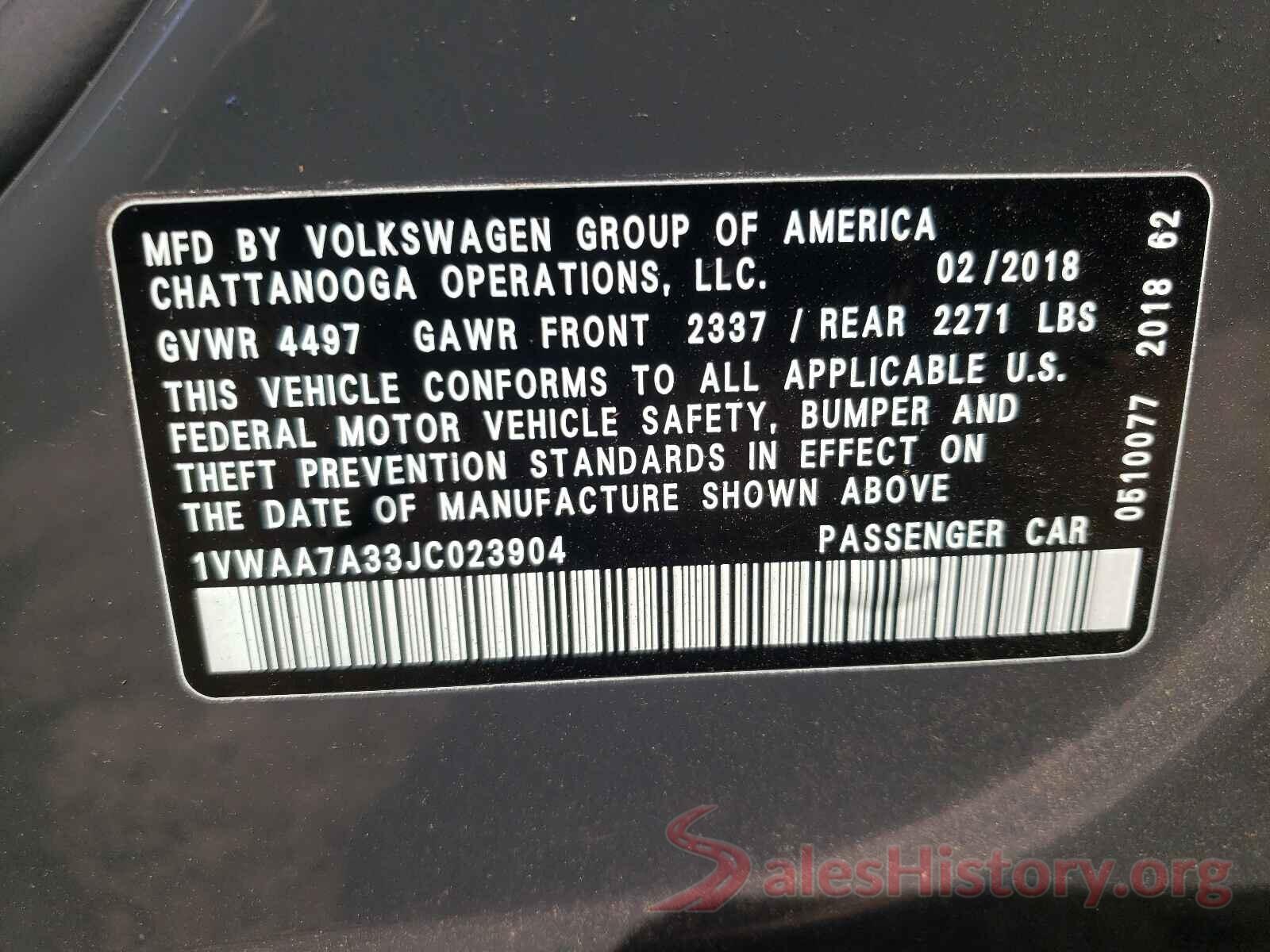 1VWAA7A33JC023904 2018 VOLKSWAGEN PASSAT