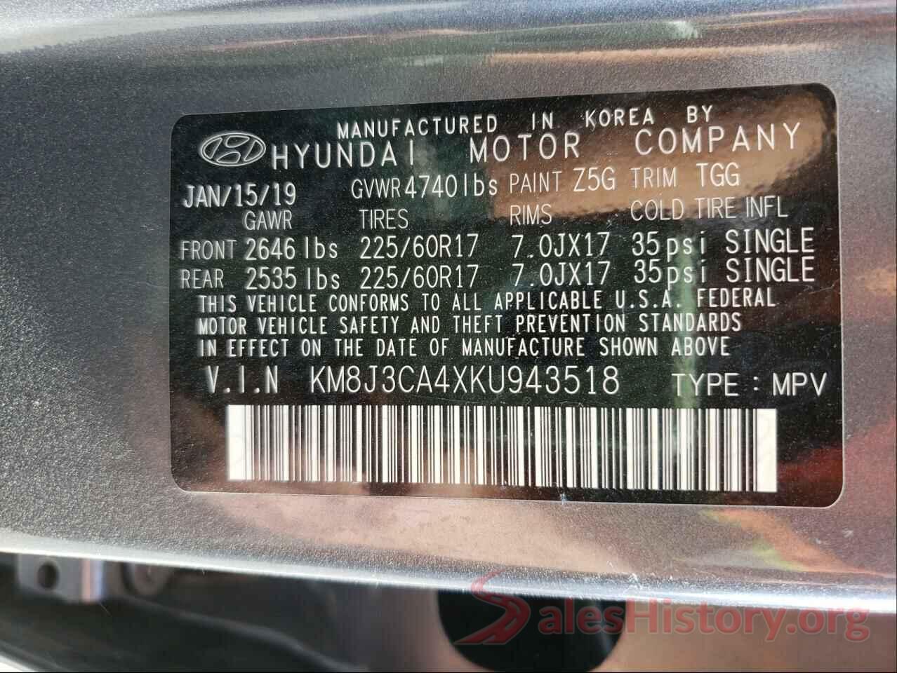 KM8J3CA4XKU943518 2019 HYUNDAI TUCSON