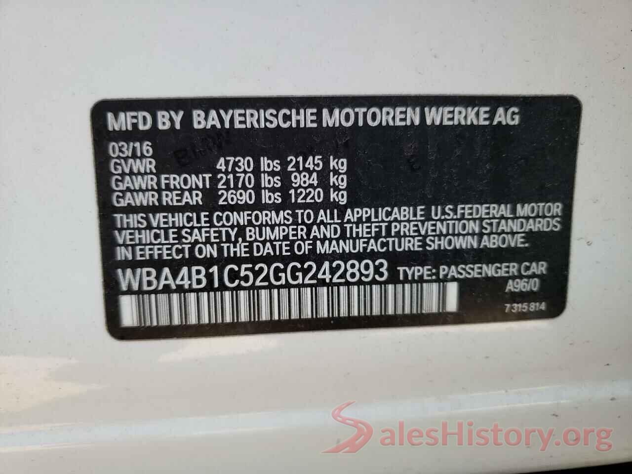 WBA4B1C52GG242893 2016 BMW 4 SERIES