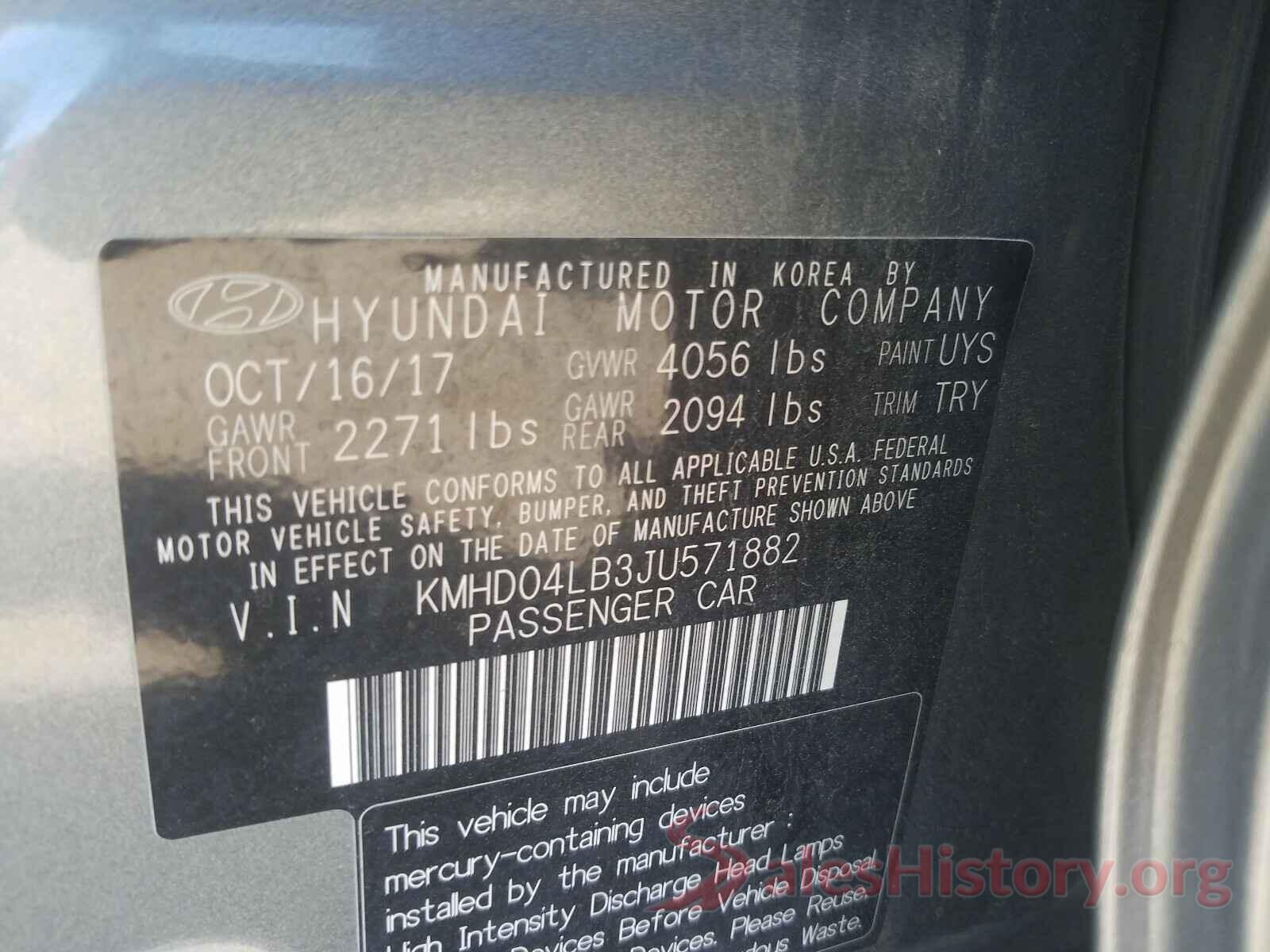 KMHD04LB3JU571882 2018 HYUNDAI ELANTRA