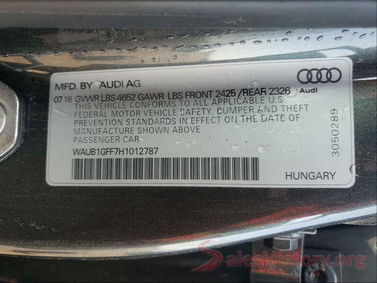 WAUB1GFF7H1012787 2017 AUDI S3