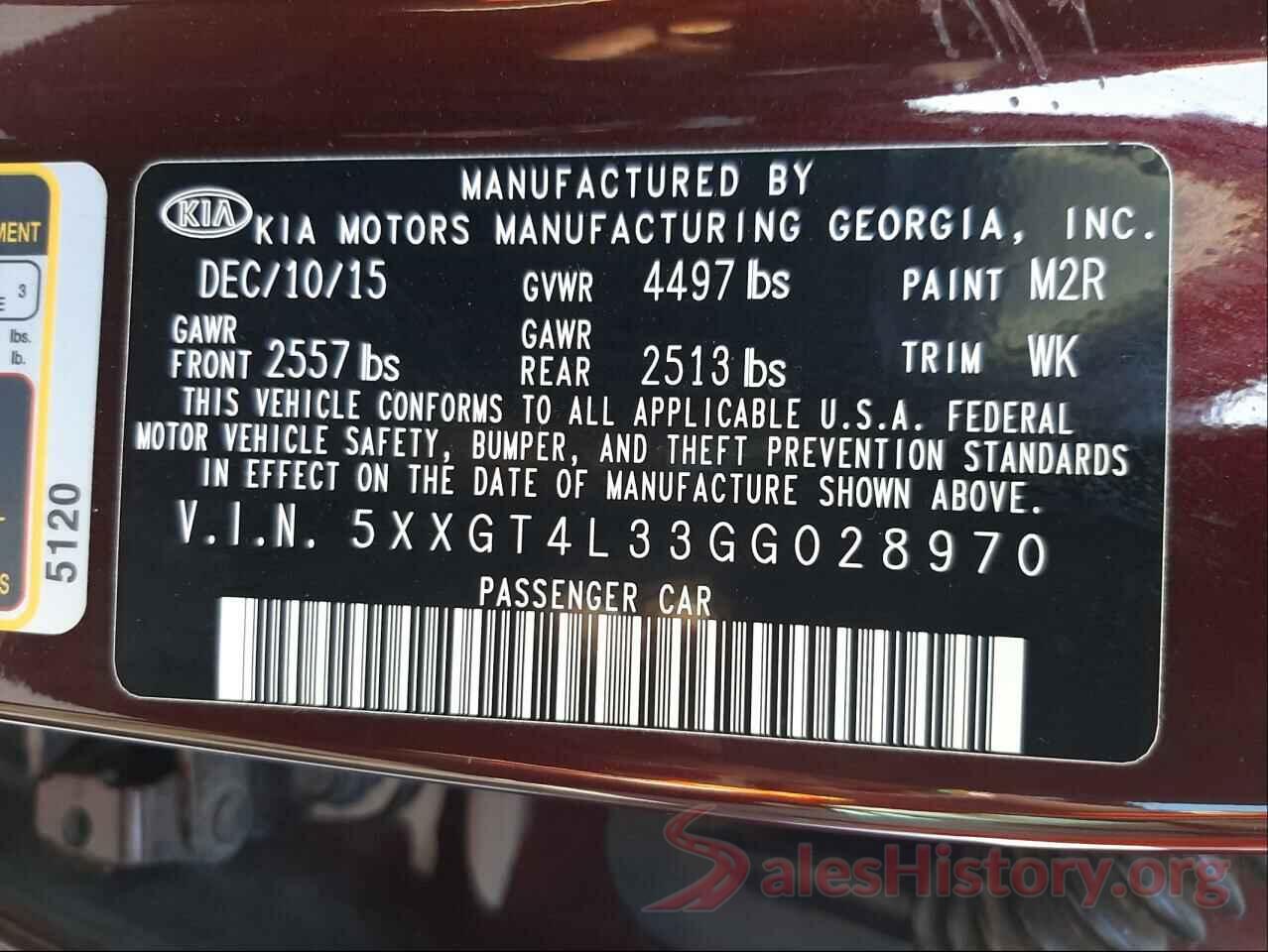 5XXGT4L33GG028970 2016 KIA OPTIMA