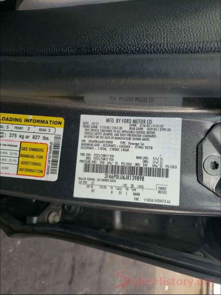 3FA6P0LU6JR139898 2018 FORD FUSION