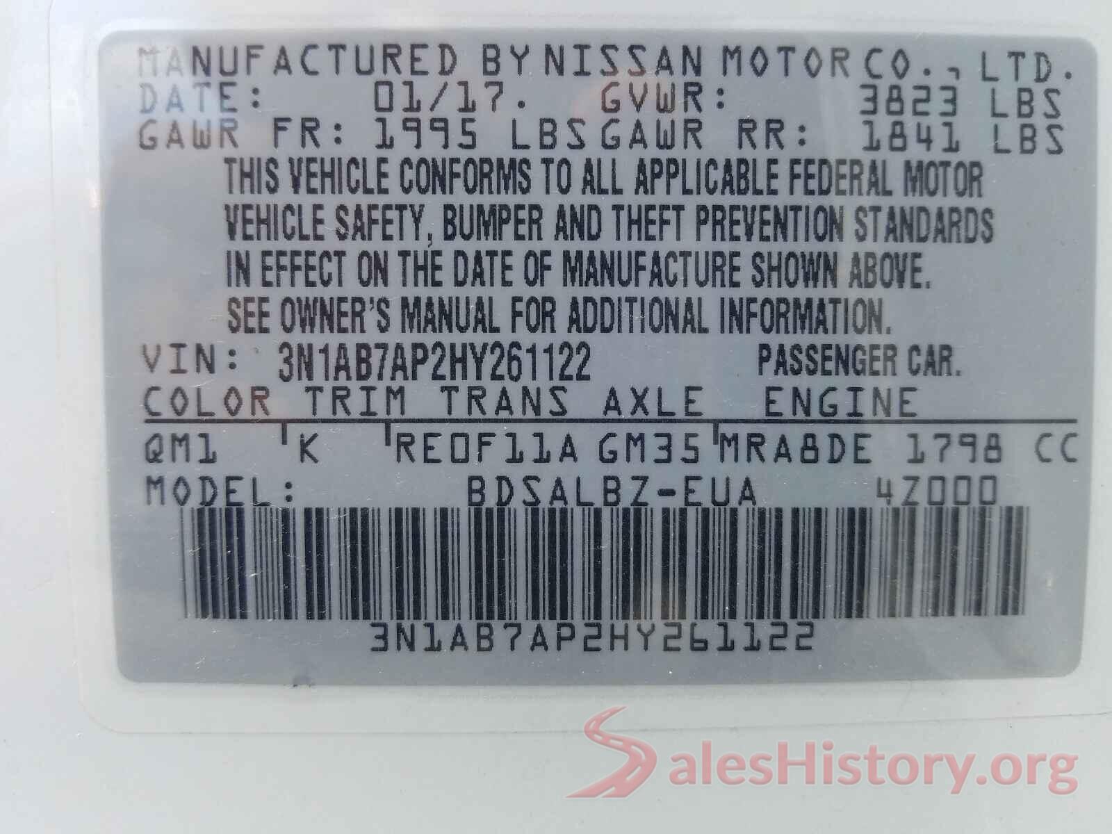 3N1AB7AP2HY261122 2017 NISSAN SENTRA