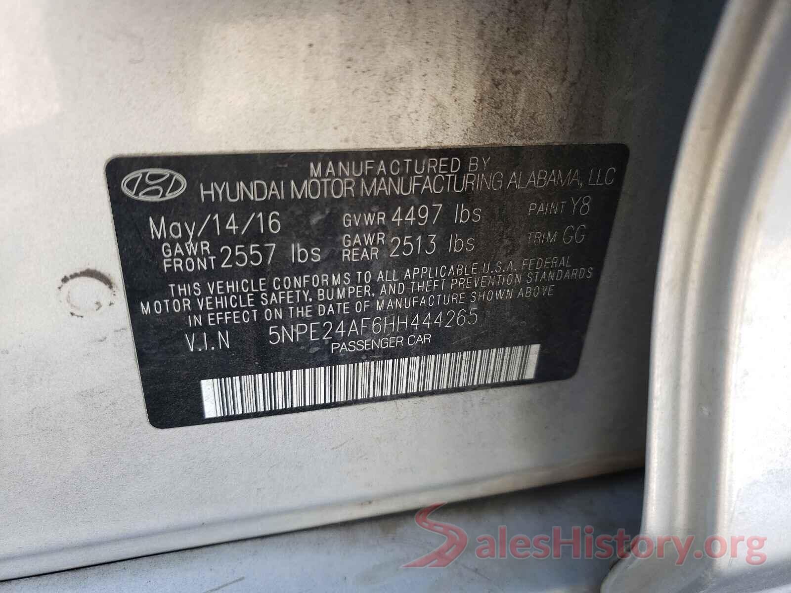 5NPE24AF6HH444265 2017 HYUNDAI SONATA