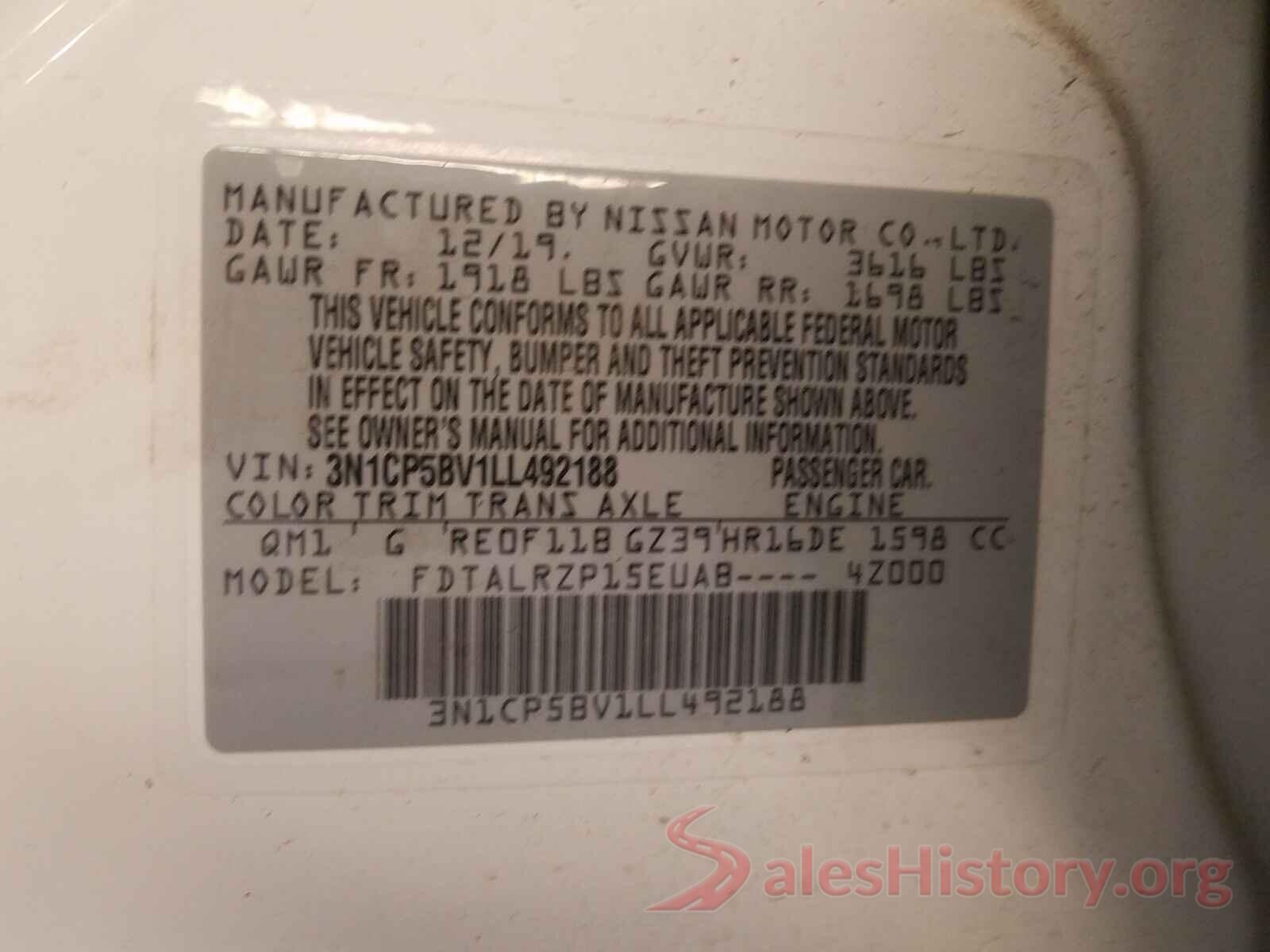 3N1CP5BV1LL492188 2020 NISSAN KICKS