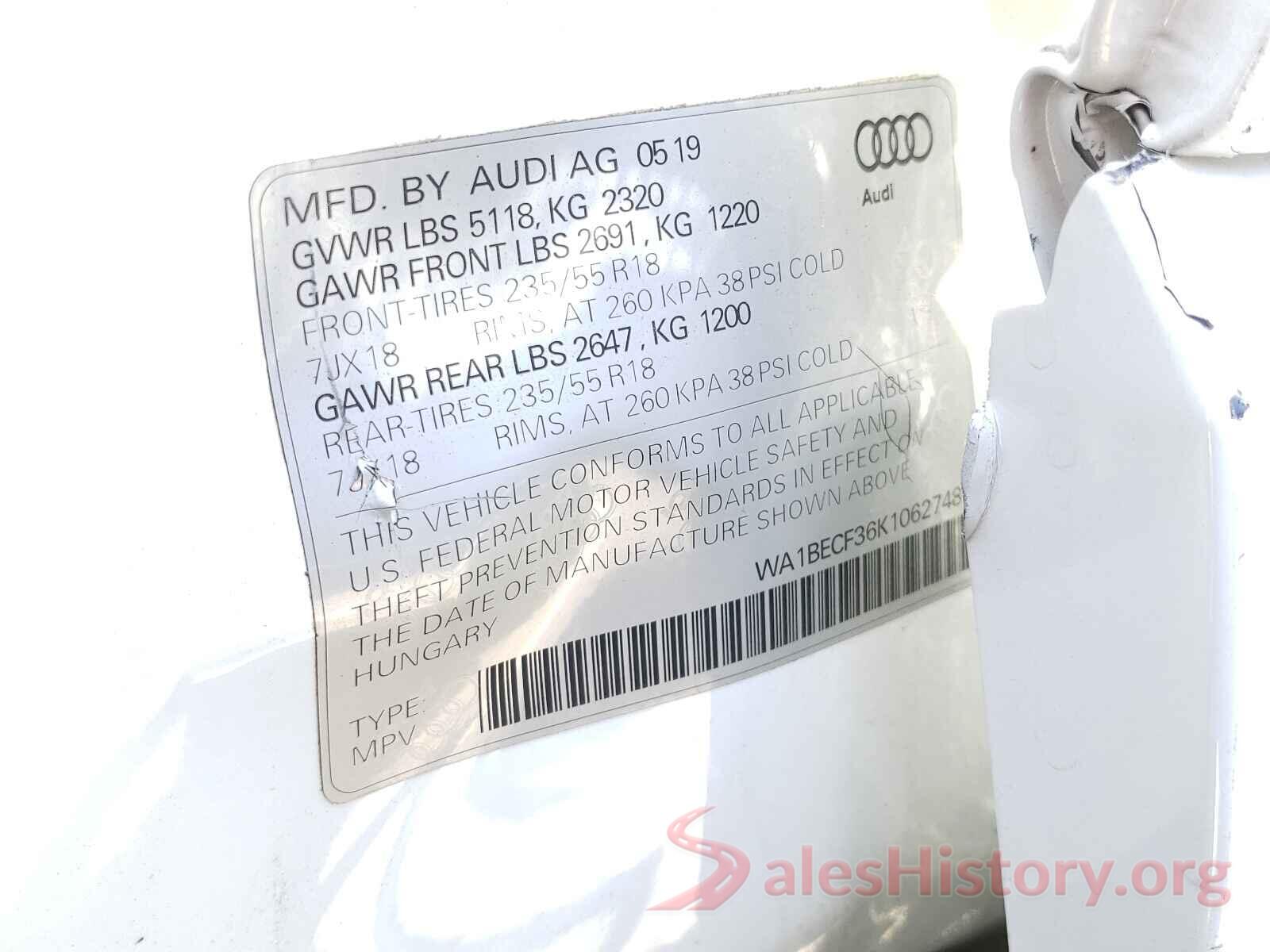 WA1BECF36K1062748 2019 AUDI Q3