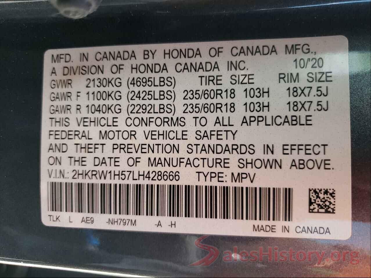 2HKRW1H57LH428666 2020 HONDA CRV