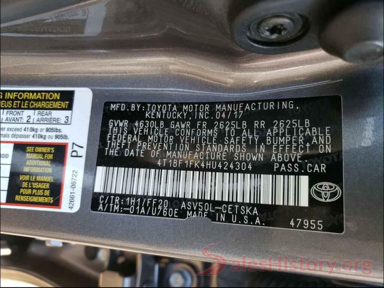 4T1BF1FK4HU424304 2017 TOYOTA CAMRY