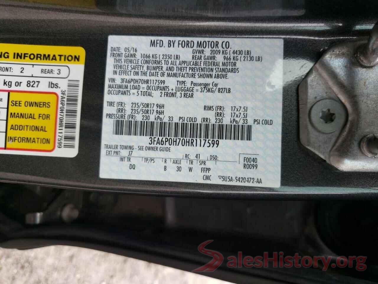 3FA6P0H70HR117599 2017 FORD FUSION