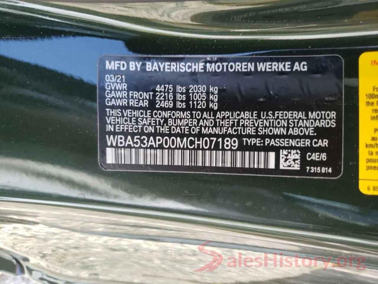 WBA53AP00MCH07189 2021 BMW 4 SERIES