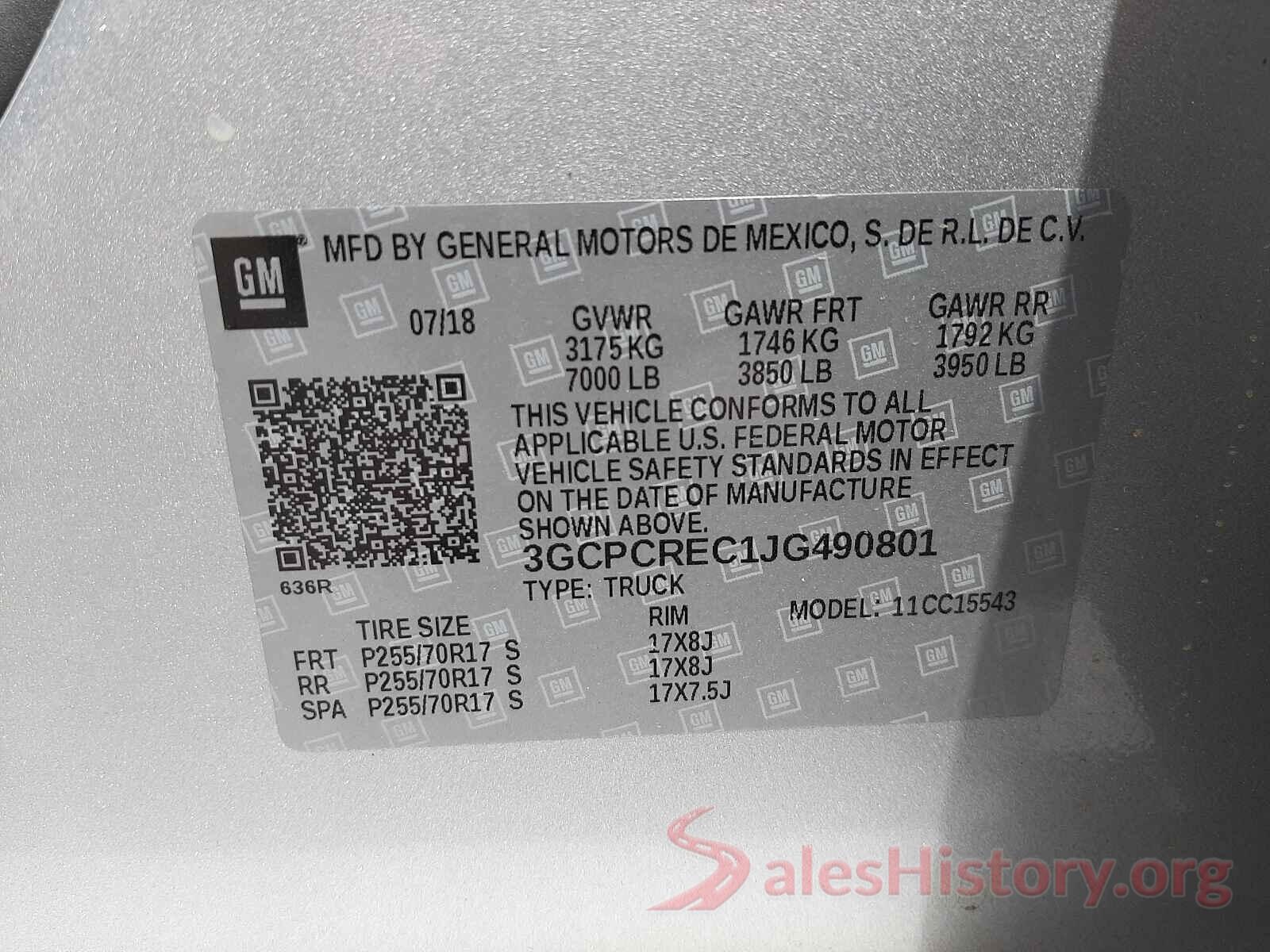 3GCPCREC1JG490801 2018 CHEVROLET SILVERADO