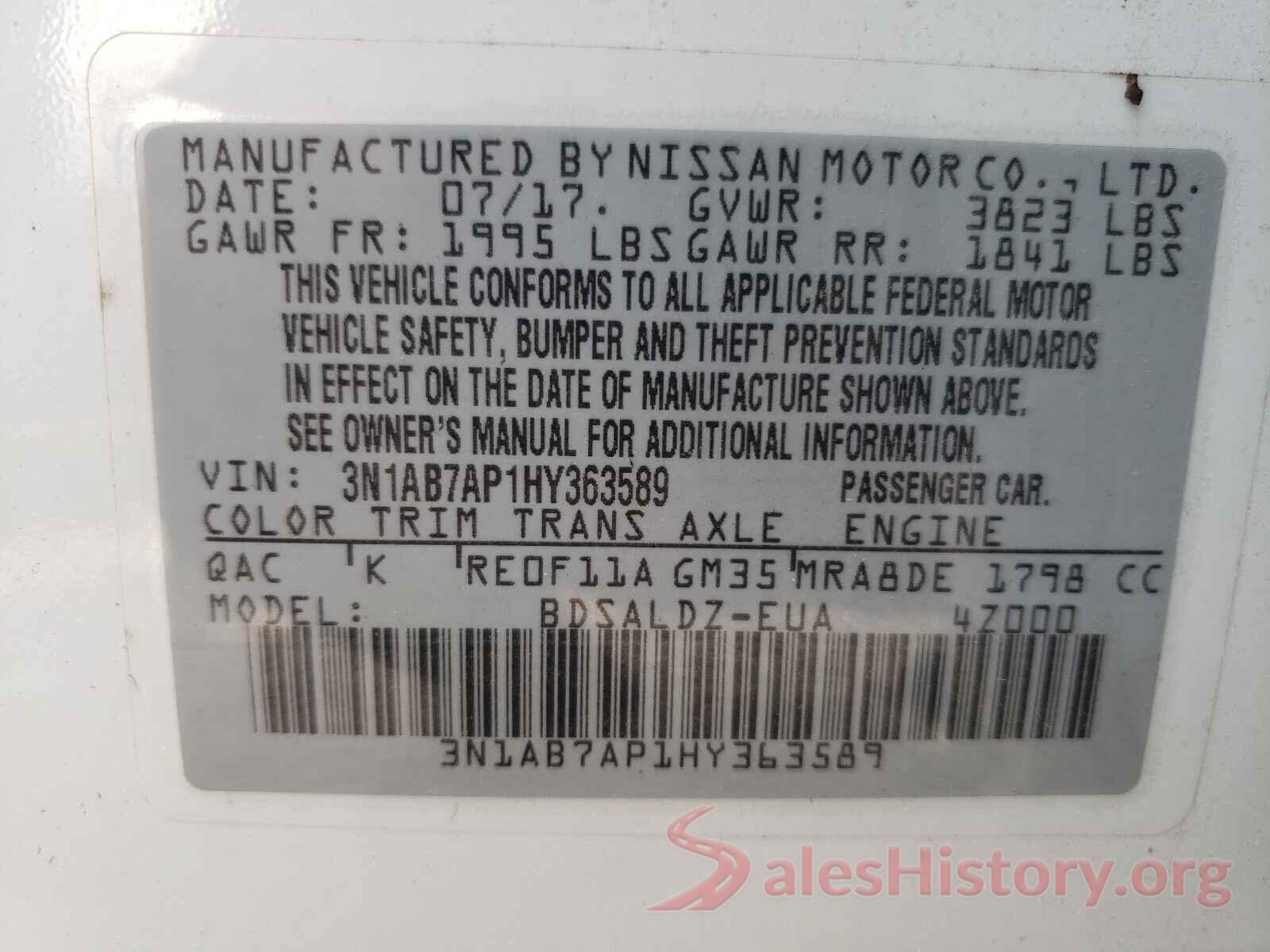 3N1AB7AP1HY363589 2017 NISSAN SENTRA