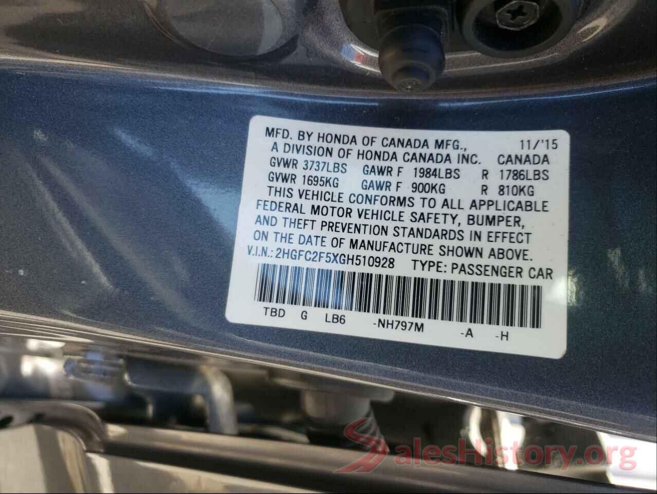 2HGFC2F5XGH510928 2016 HONDA CIVIC