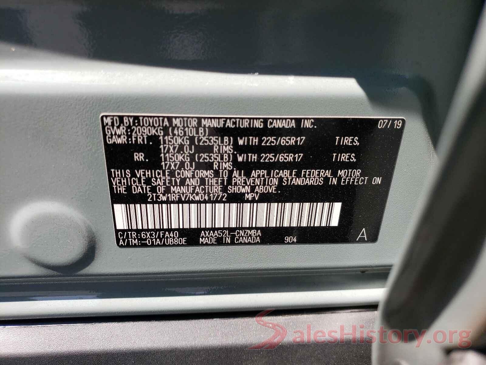 2T3W1RFV7KW041772 2019 TOYOTA RAV4